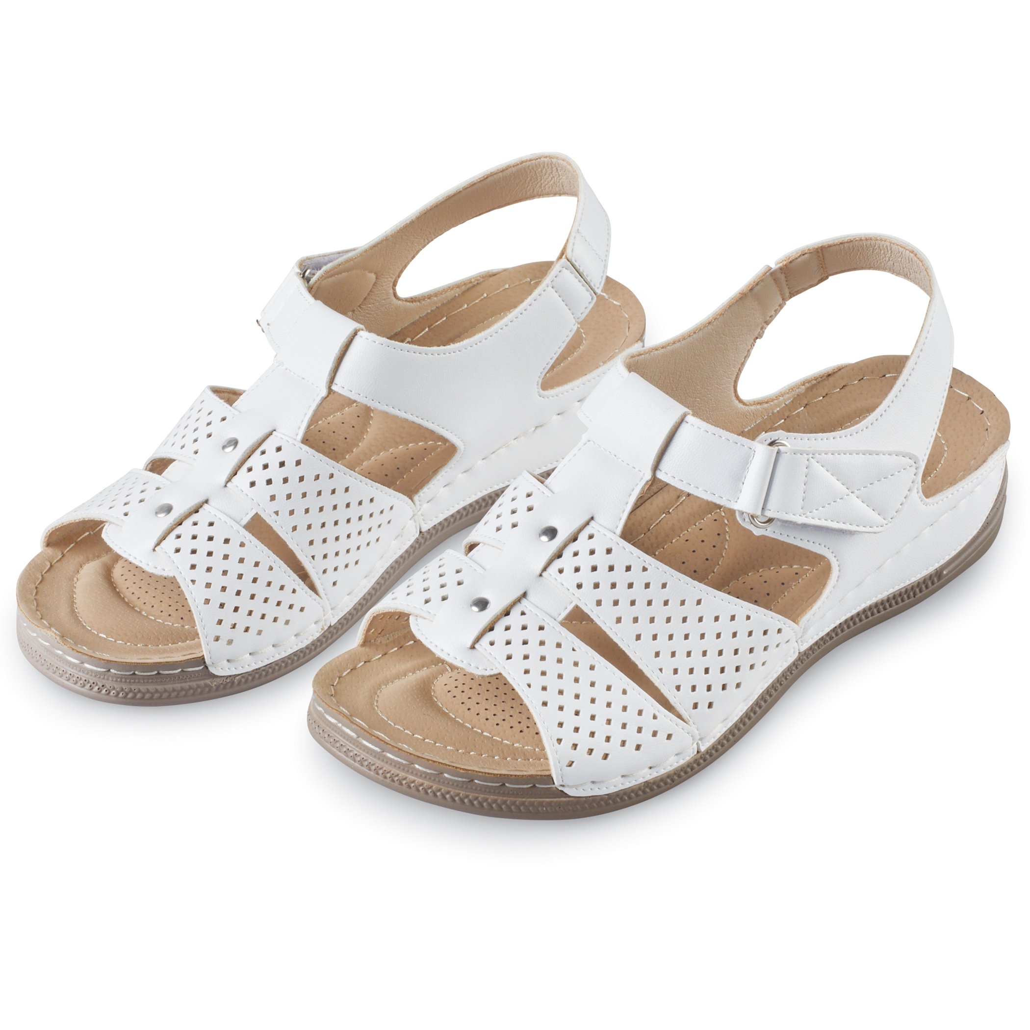 Decorated Adjustable Soft Padded Insoles Sandals 9 White