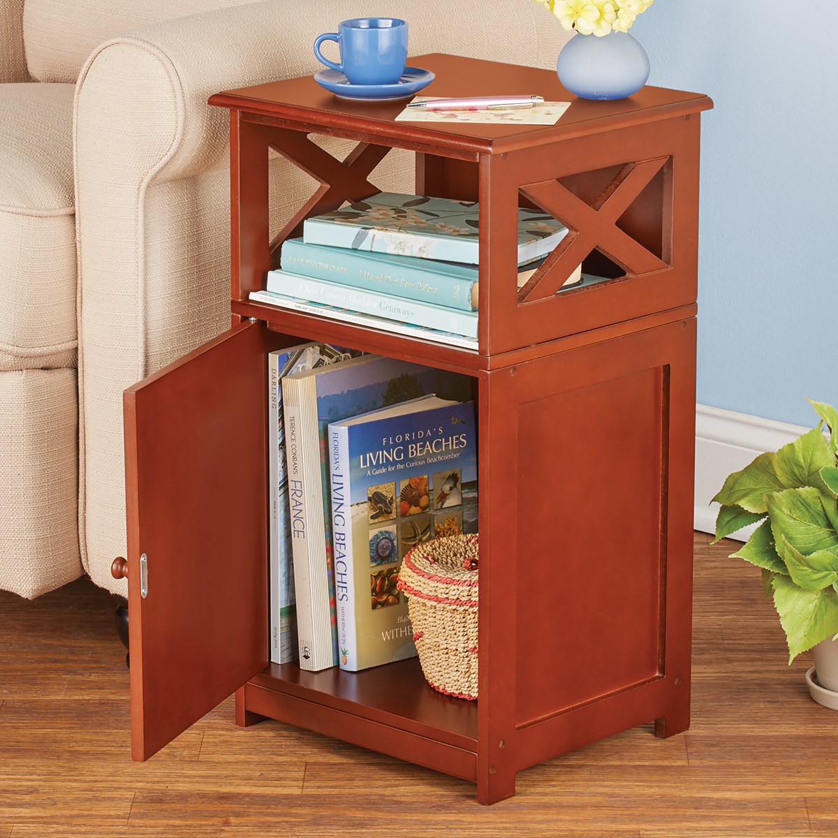 Wooden Storage Side Table with Open Shelf Collections Etc.