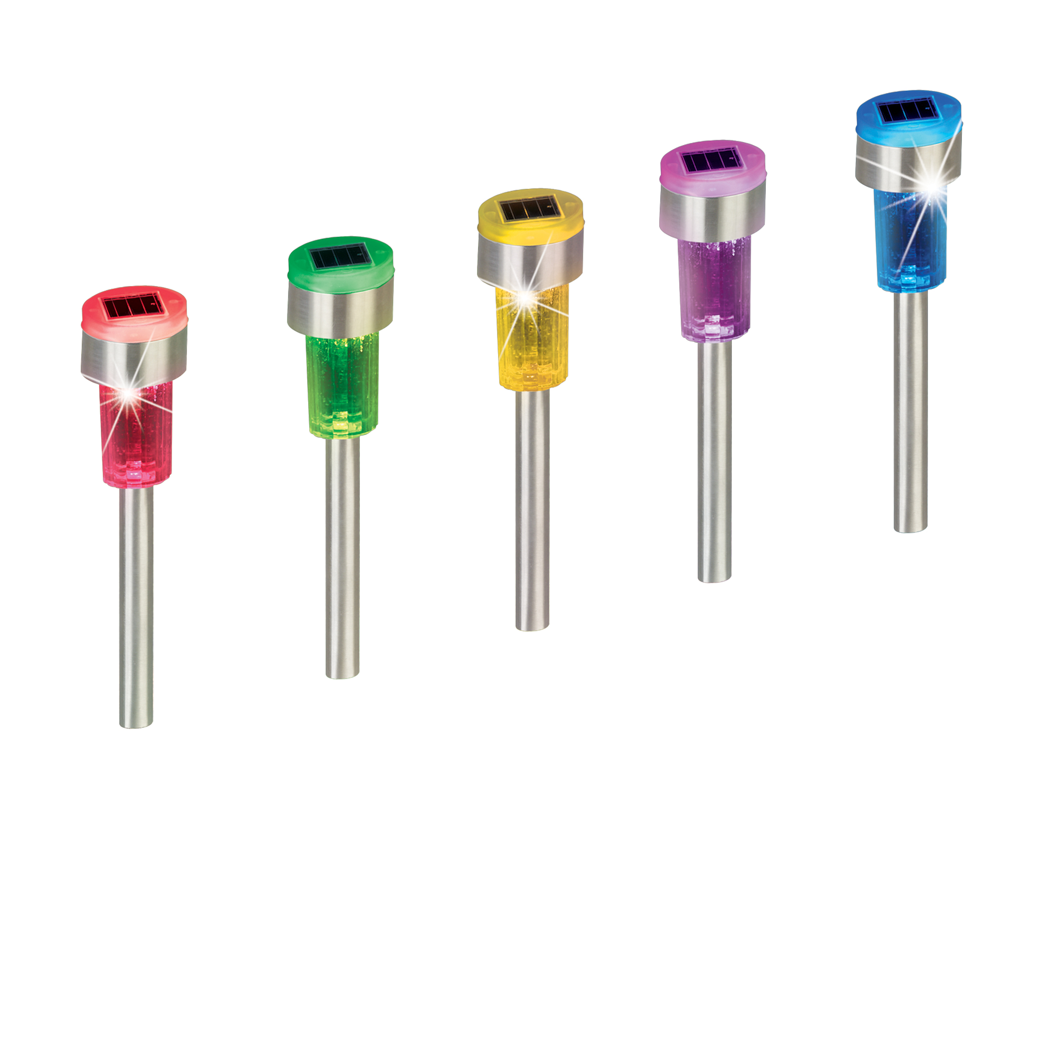 Set of 6 Solar Powered Color Changing Stainless Steel Pathlights 1.75 X 1.75 X 12.75