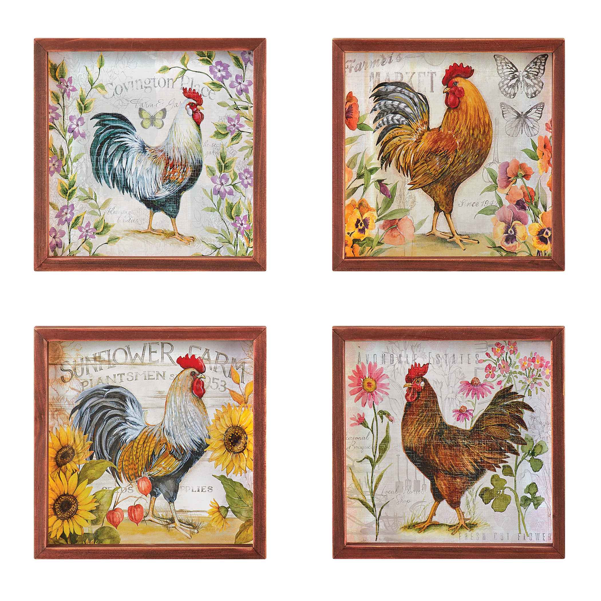 4pc. French Country Rooster Wooden Framed Wall Set