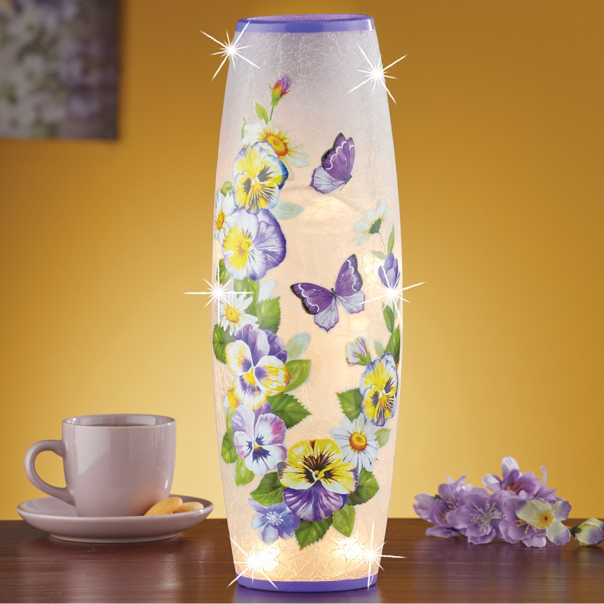 LED Lighted Pansy Butterfly Hurricane Lamp Collections Etc.