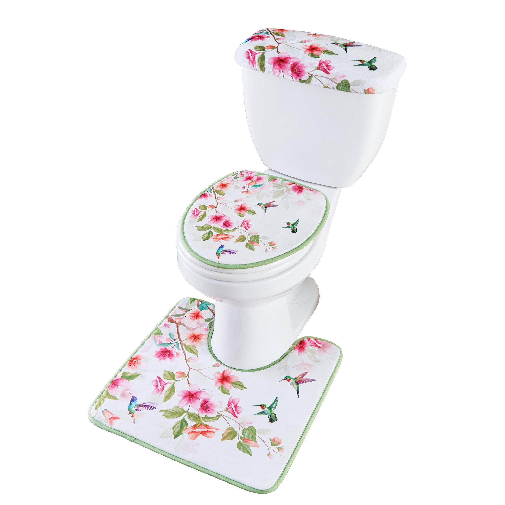 Vibrant Hummingbird Floral 3-Piece Commode Set