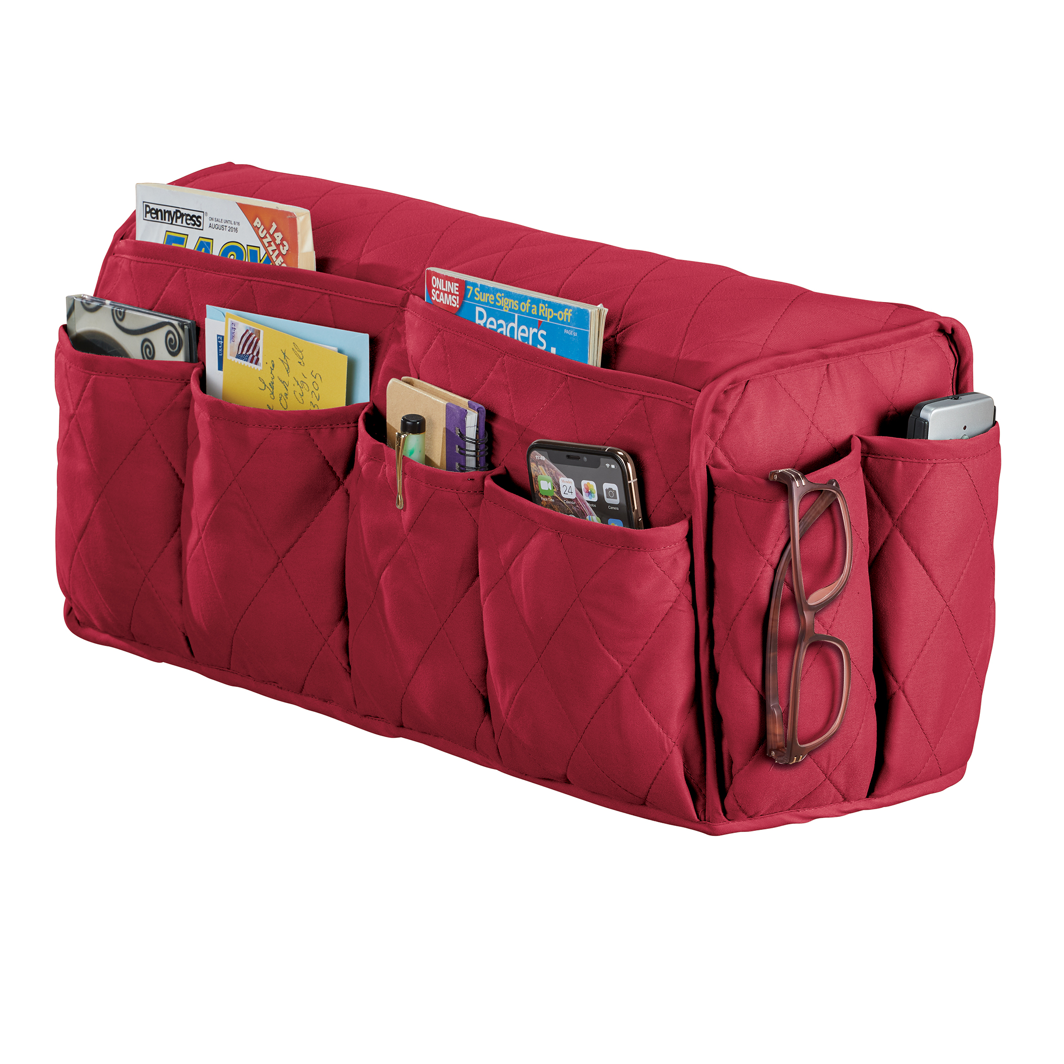 Quilted Multi-Pocket Armrest Organizer Burgundy NO SIZE