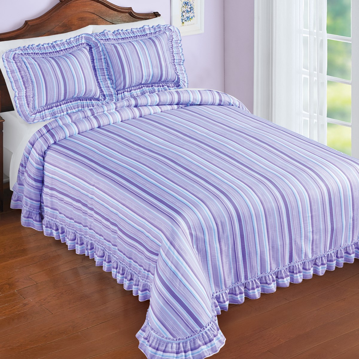 Elegant Spring Stripe Plisse Ruffled Edge Bedspread Collections Etc.