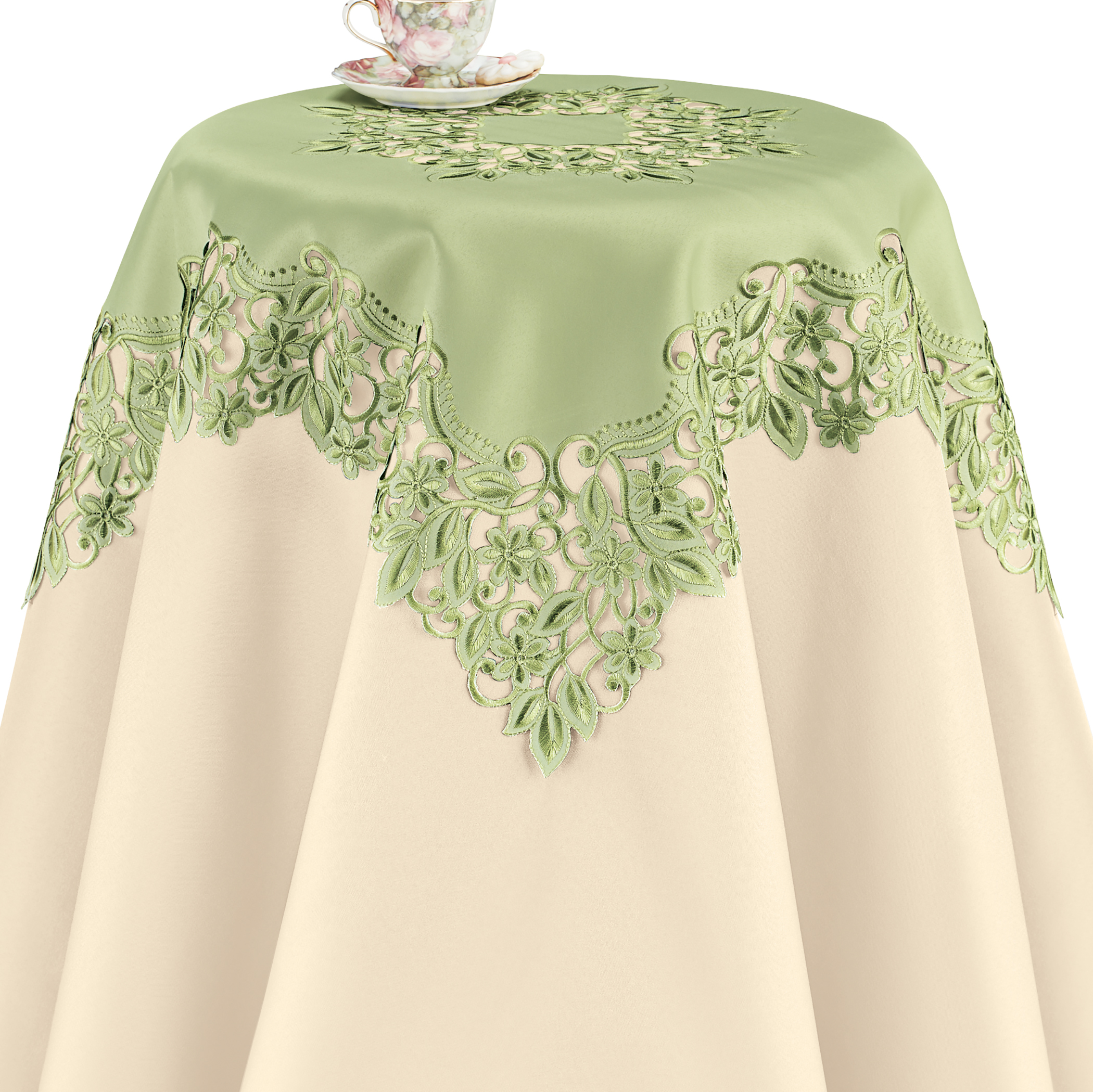 Trailing Vines Embroidered Intricate Cutwork Table Linens Runner Cream