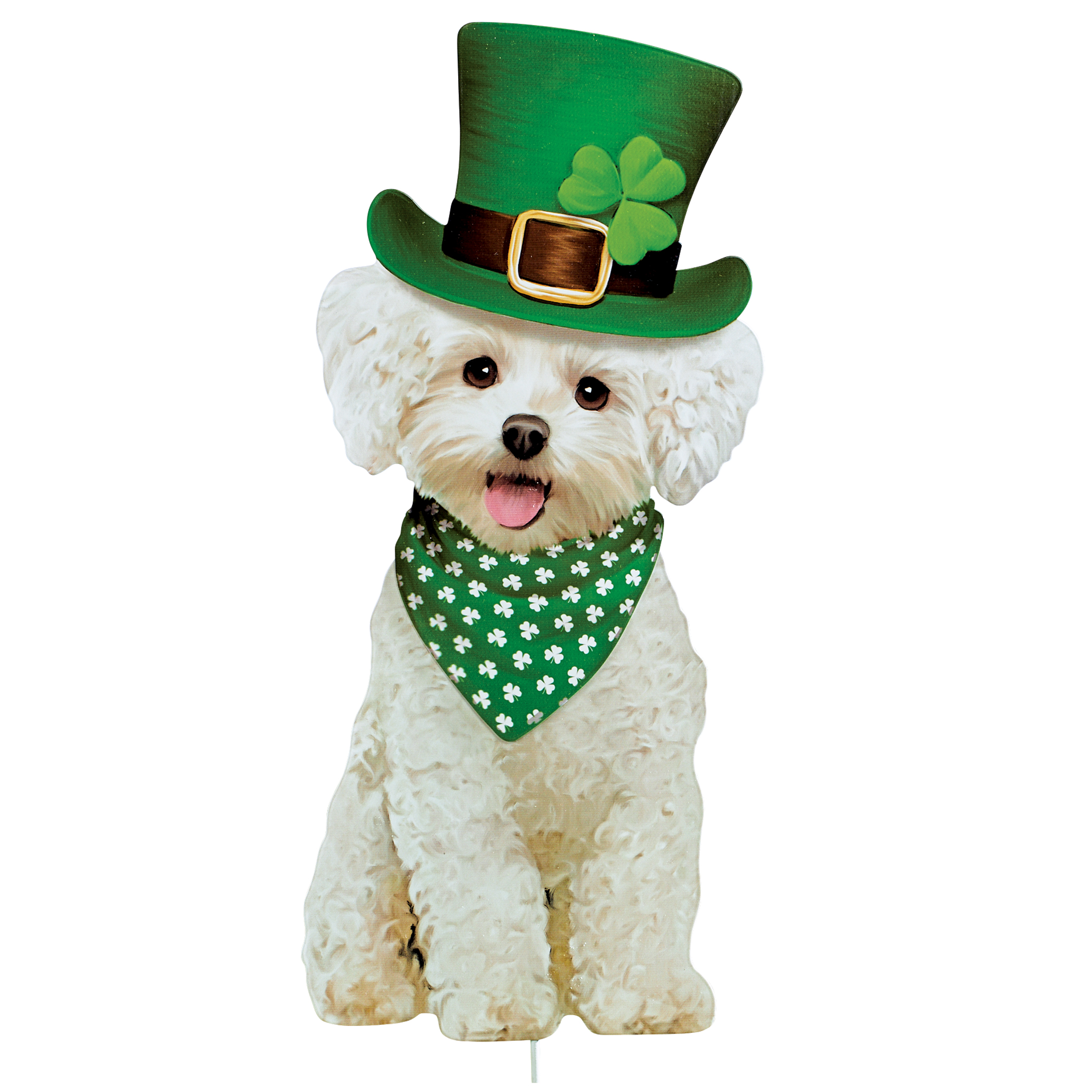 Realistic Bichon Fris&Atilde;&copy; St. Patrick's Day Outdoor Garden Stake