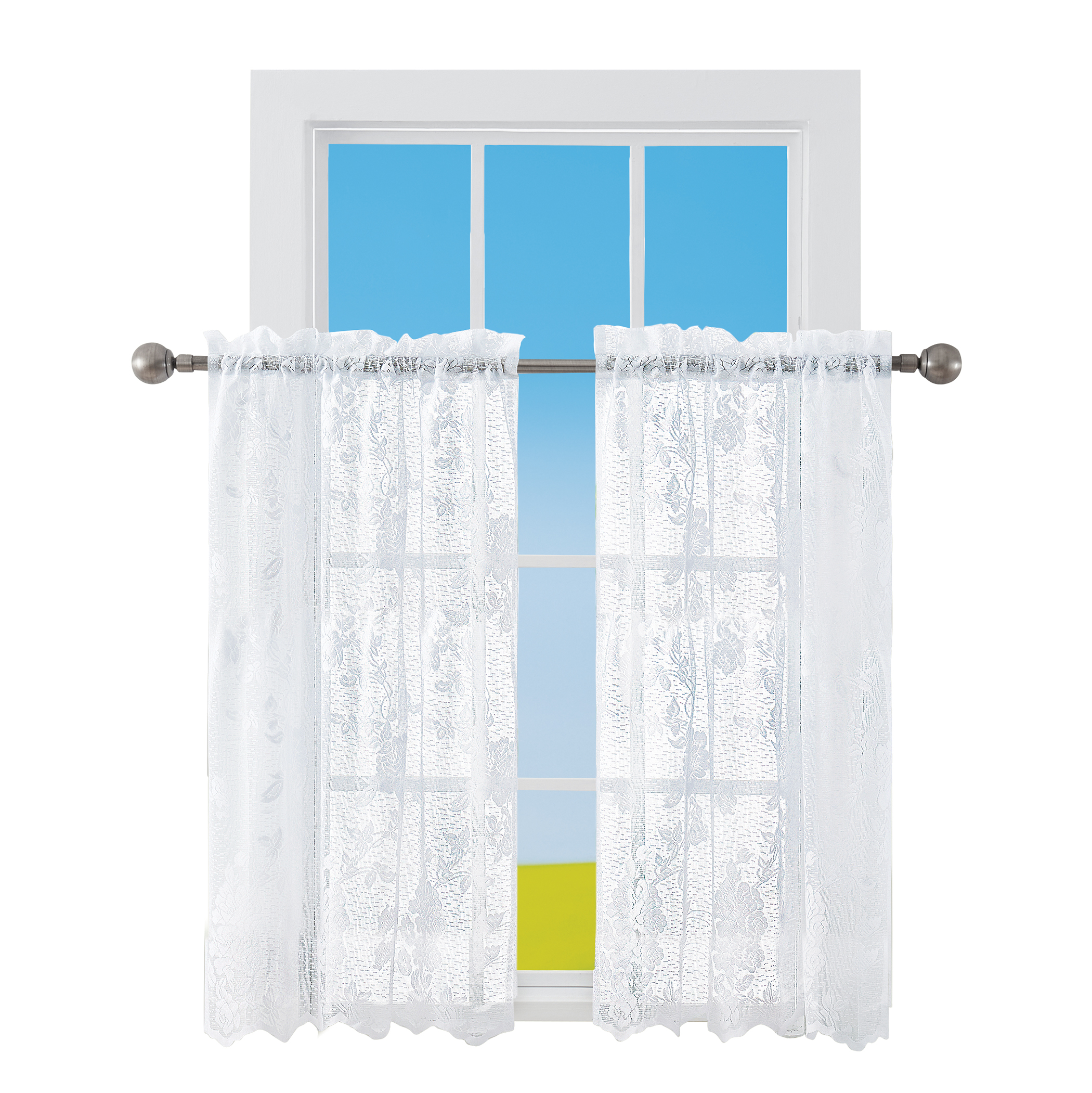 Lacey Floral Lace Design Kitchen Curtains White 56" x 36"