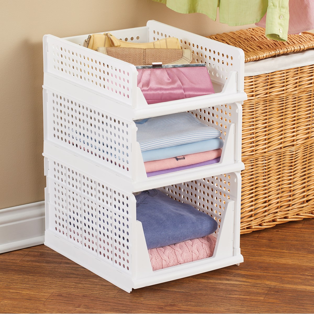 3Piece Stackable Different Sized Storage Bins Set Collections Etc.