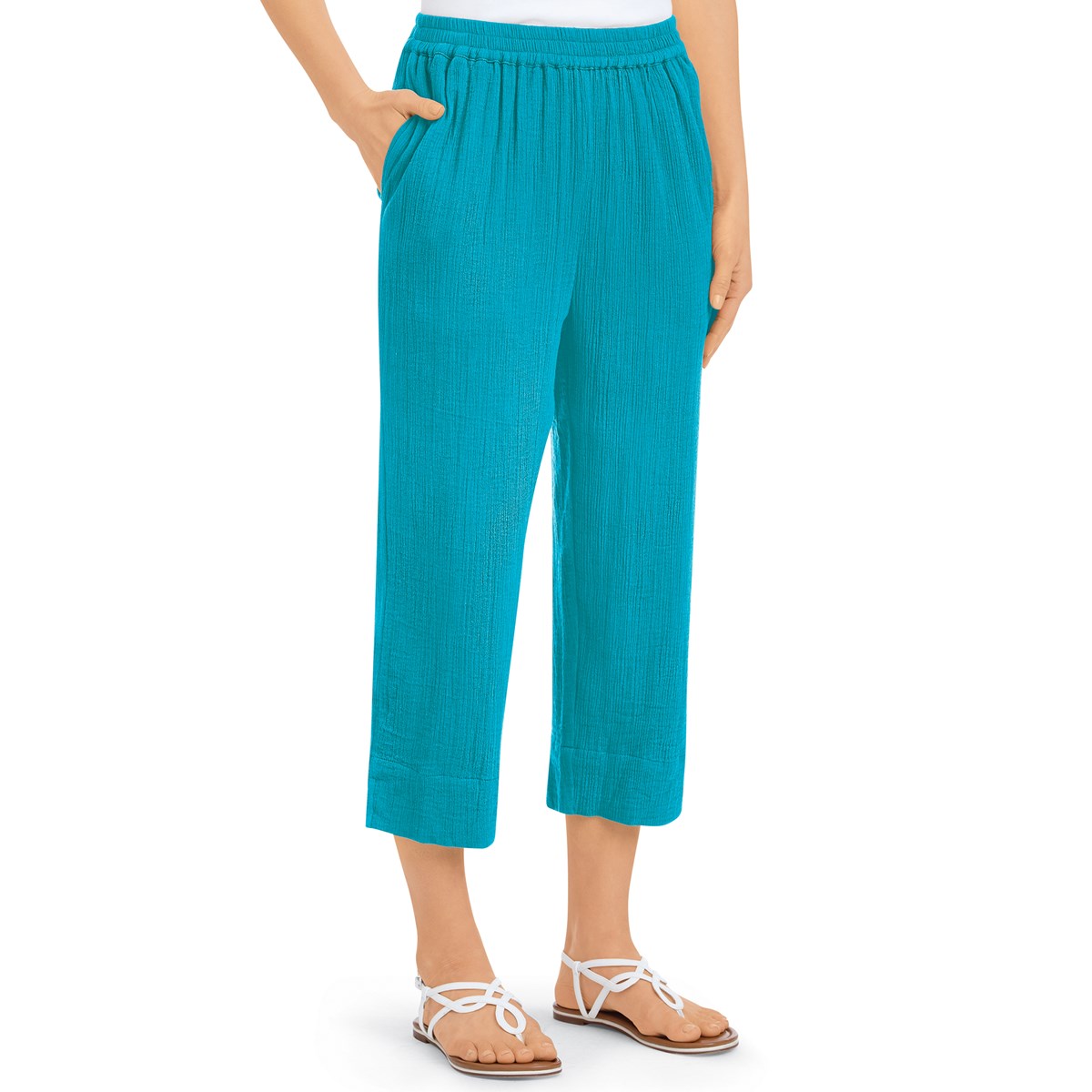 Stylish Woven Gauze Capris with Elasticized Waist Collections Etc.