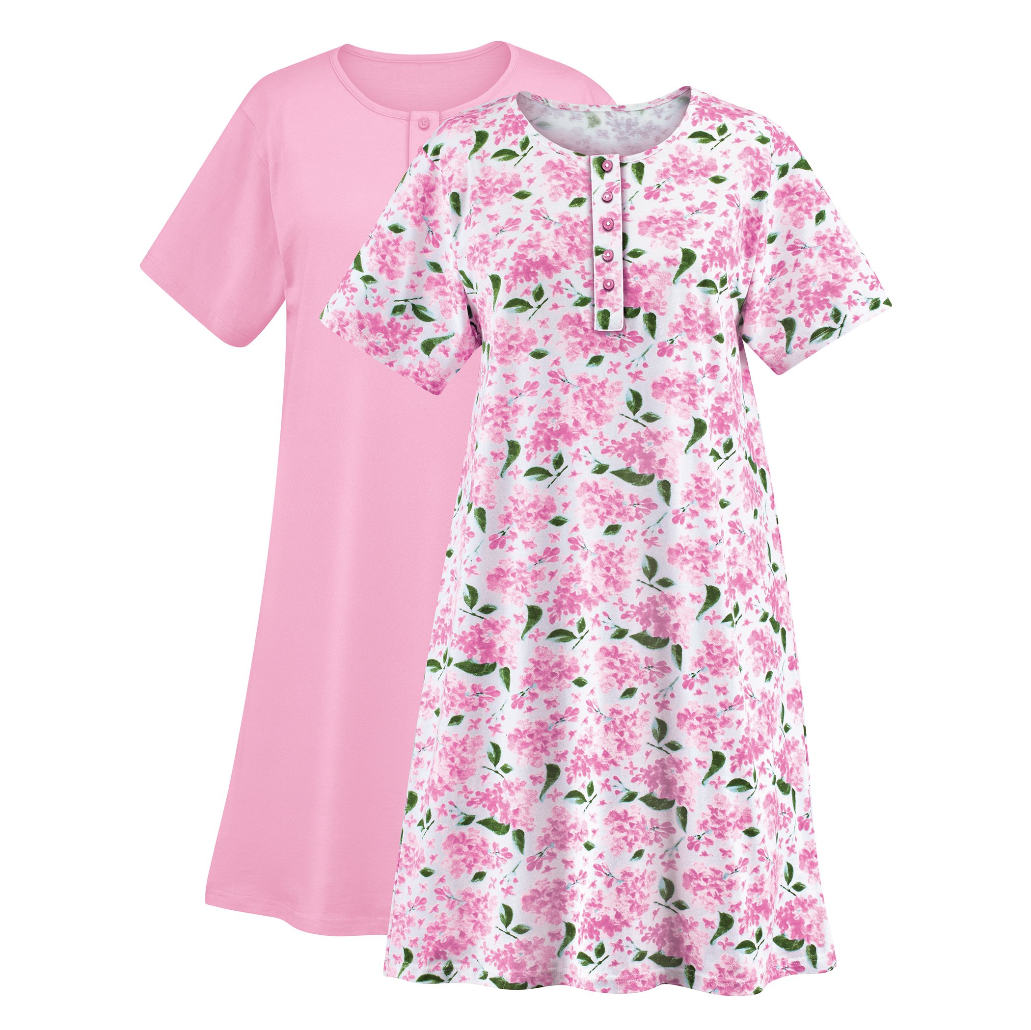 2-Pack Comfortable Printed Henley-Style Short Sleeve Nightgown Large Blue