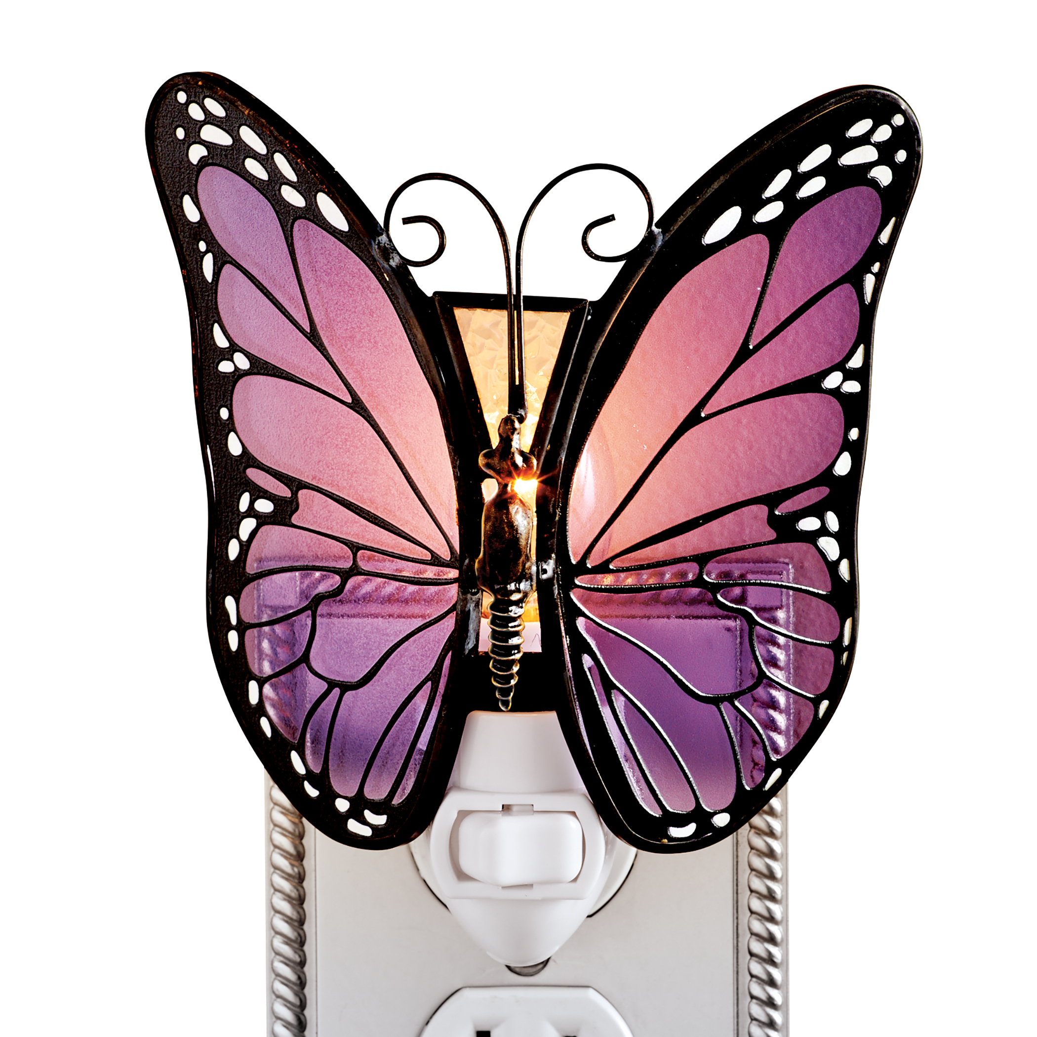 Purple Butterfly Stained Glass Design Night Light
