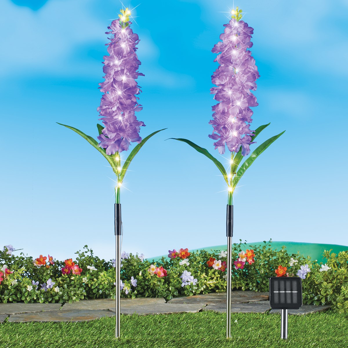 Solar Powered Artificial Hyacinth Stakes Set of 2 Collections Etc.
