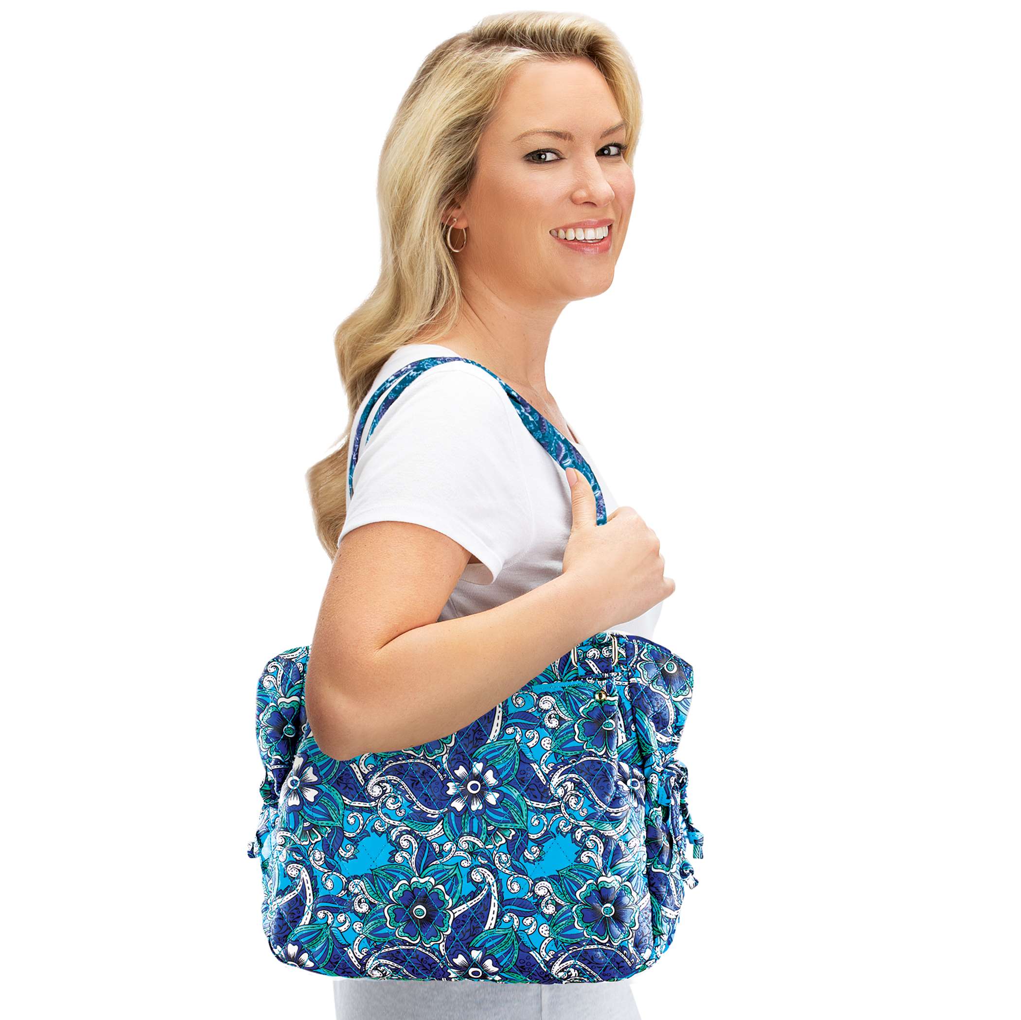 Collections Etc Women's Quilted Floral Print Zippered Handbag Black Multi M - Imagen 7 de 7