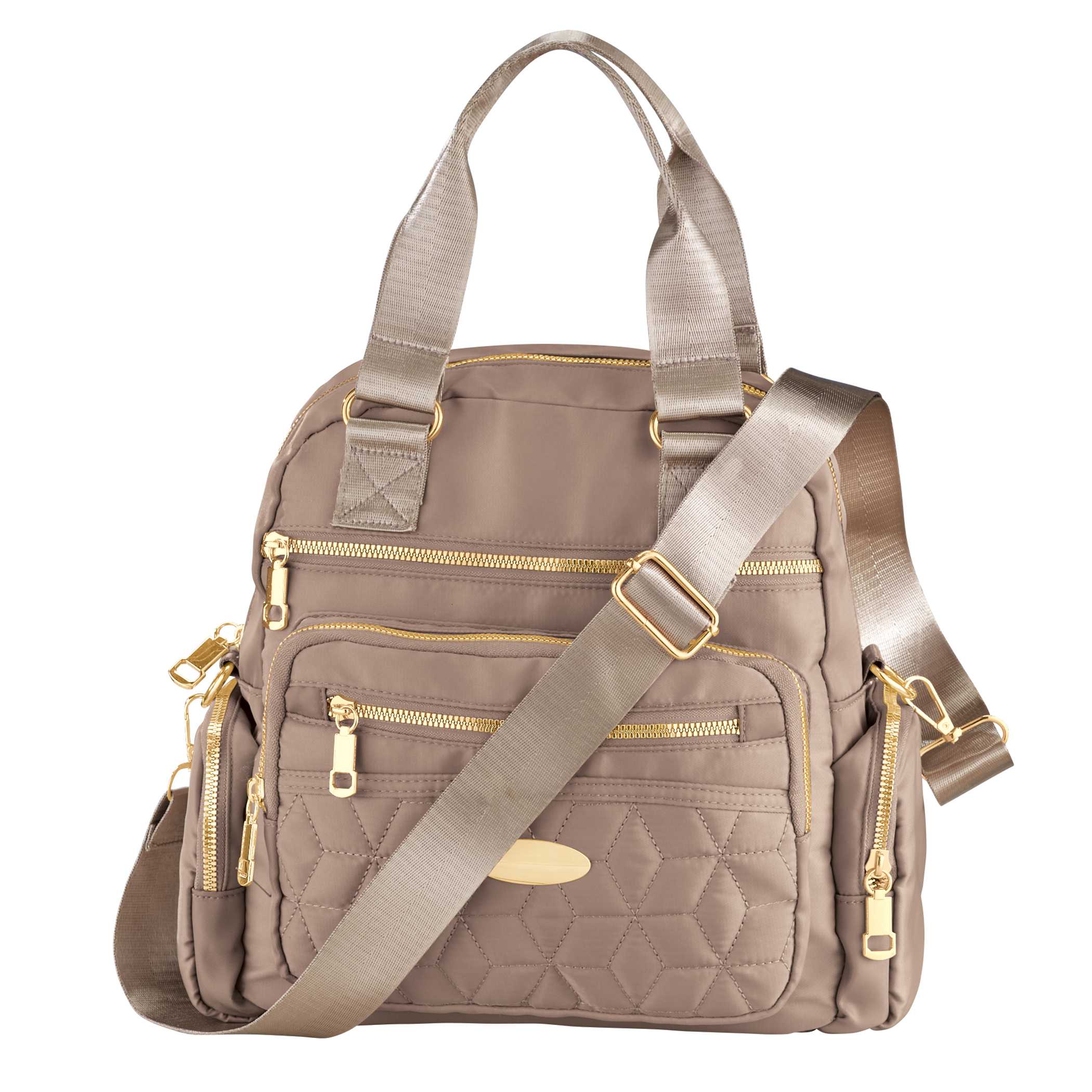 Diamond Quilted Nylon Adjustable Strap Handbag Taupe