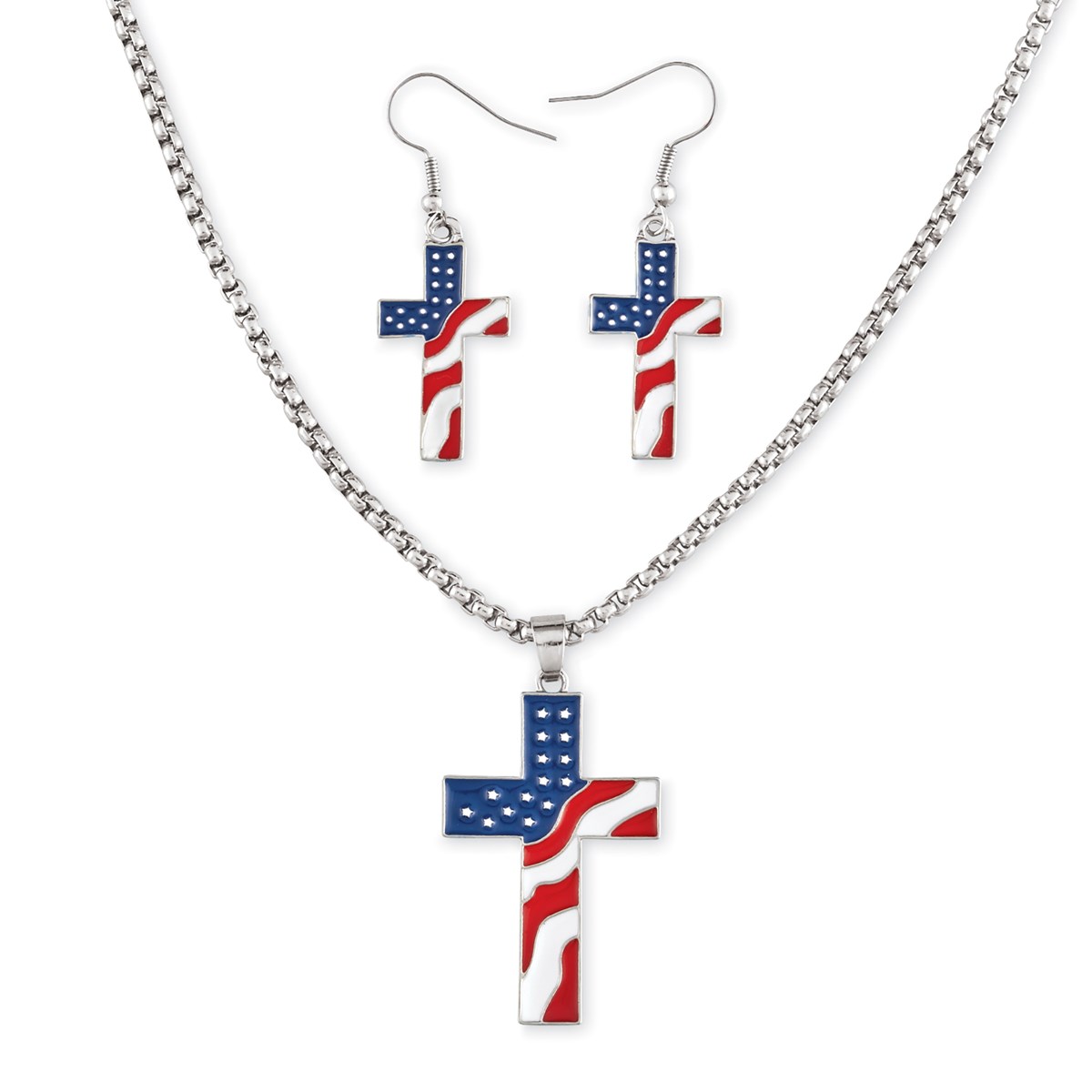 3Piece Patriotic Cross Necklace & Earrings Set Collections Etc.
