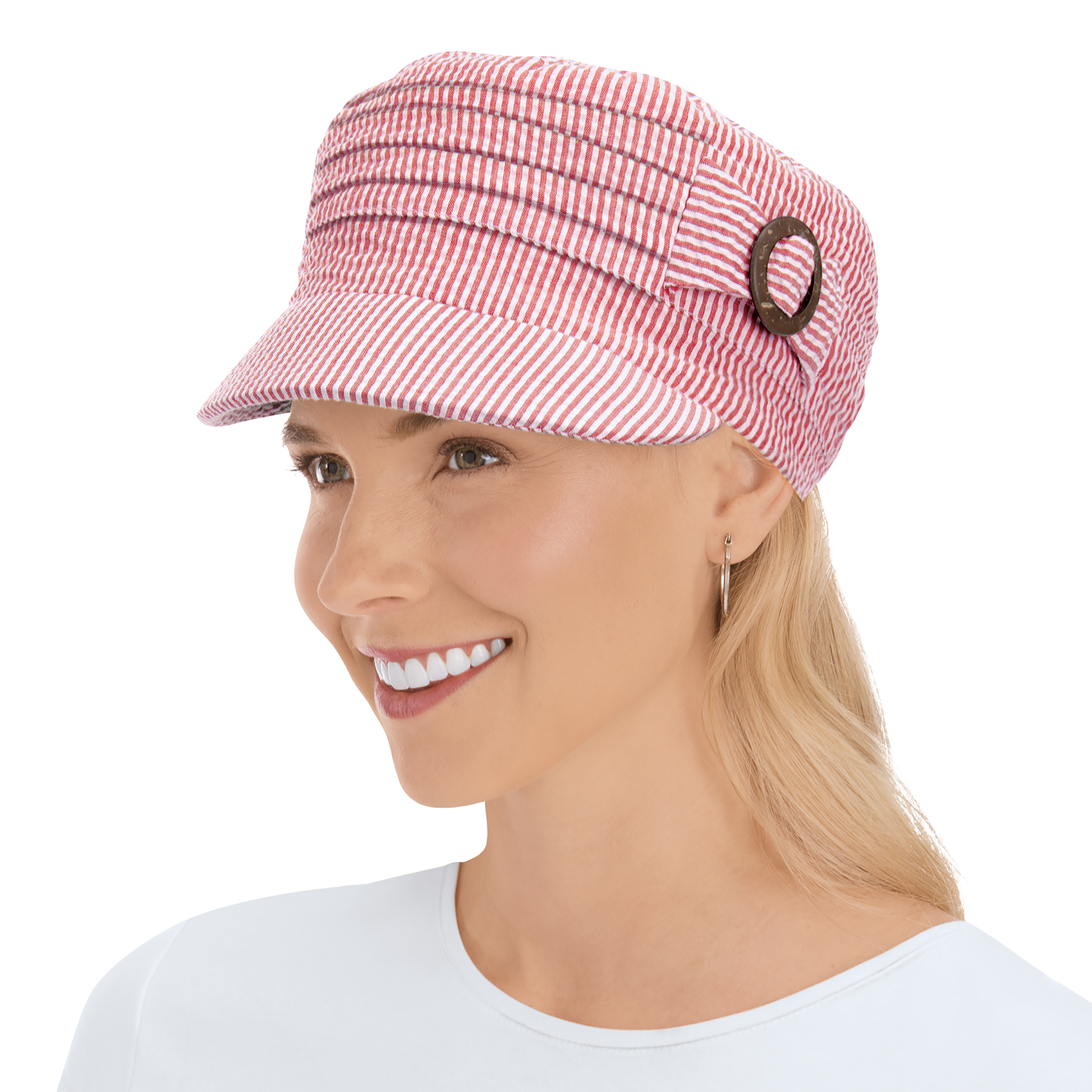 Stylish Striped Seersucker Brimmed Hat