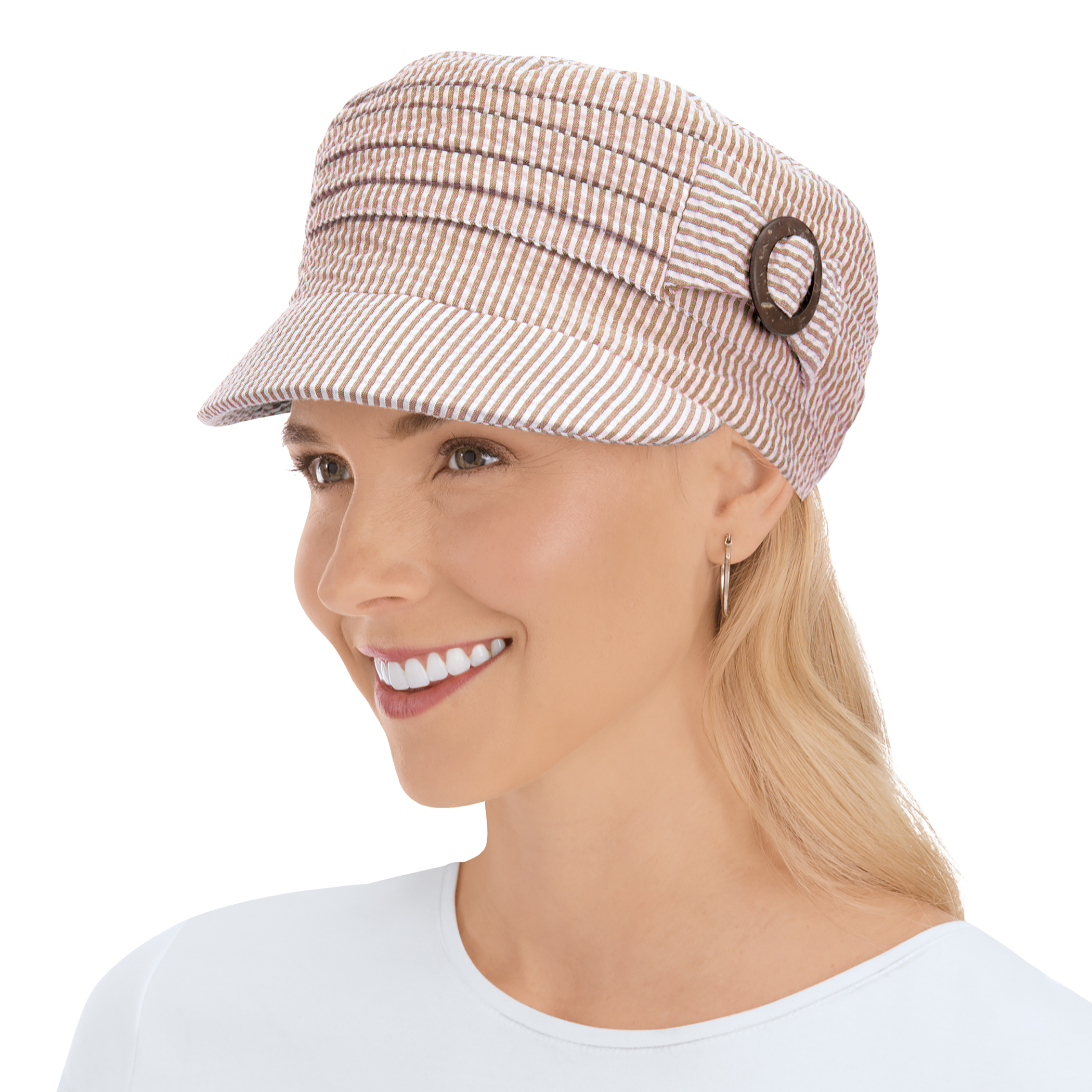 Stylish Striped Seersucker Brimmed Hat NO SIZE Red