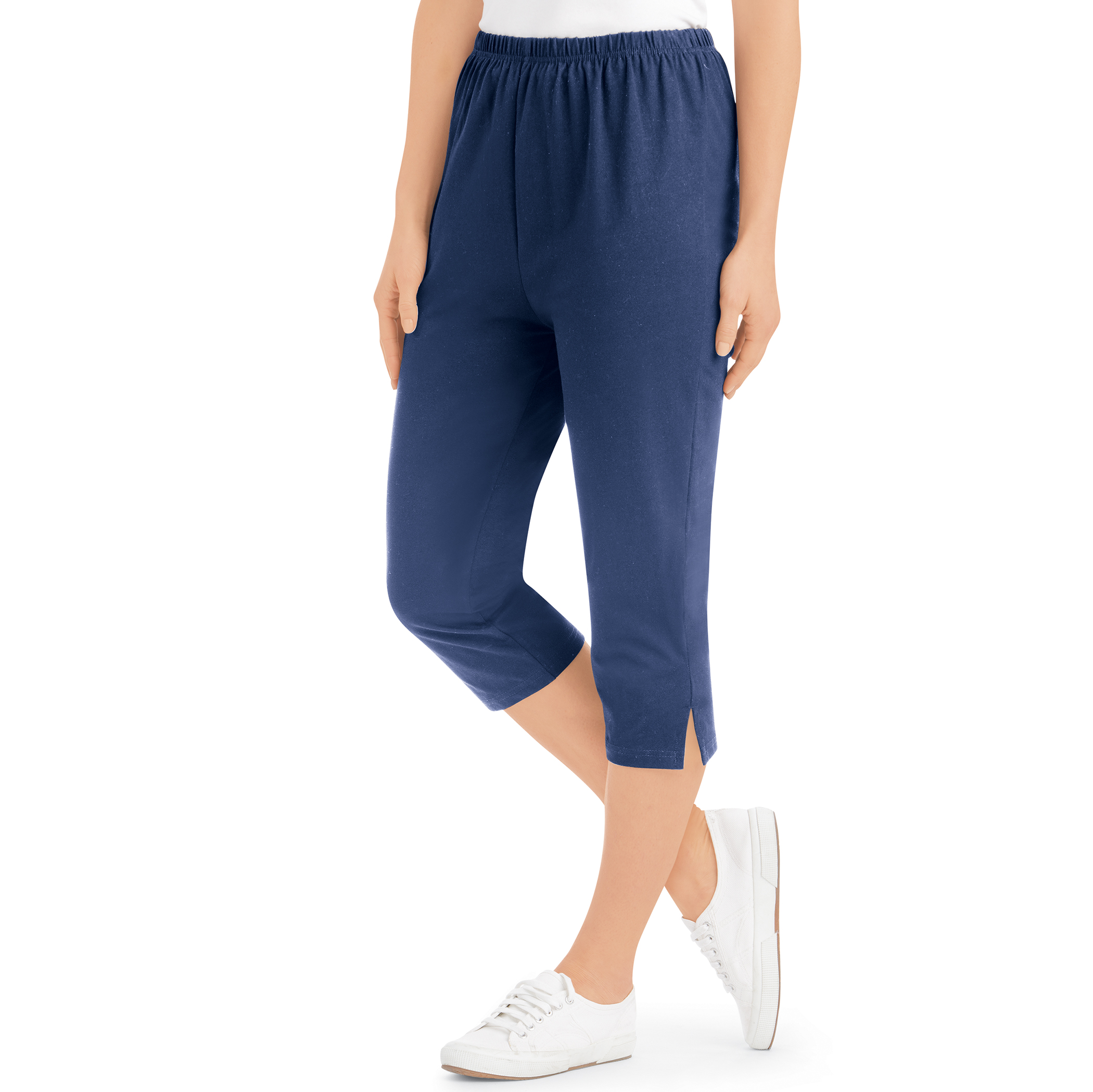 Comfortable Elasticized Waistband Capris Leggings Medium Women Navy