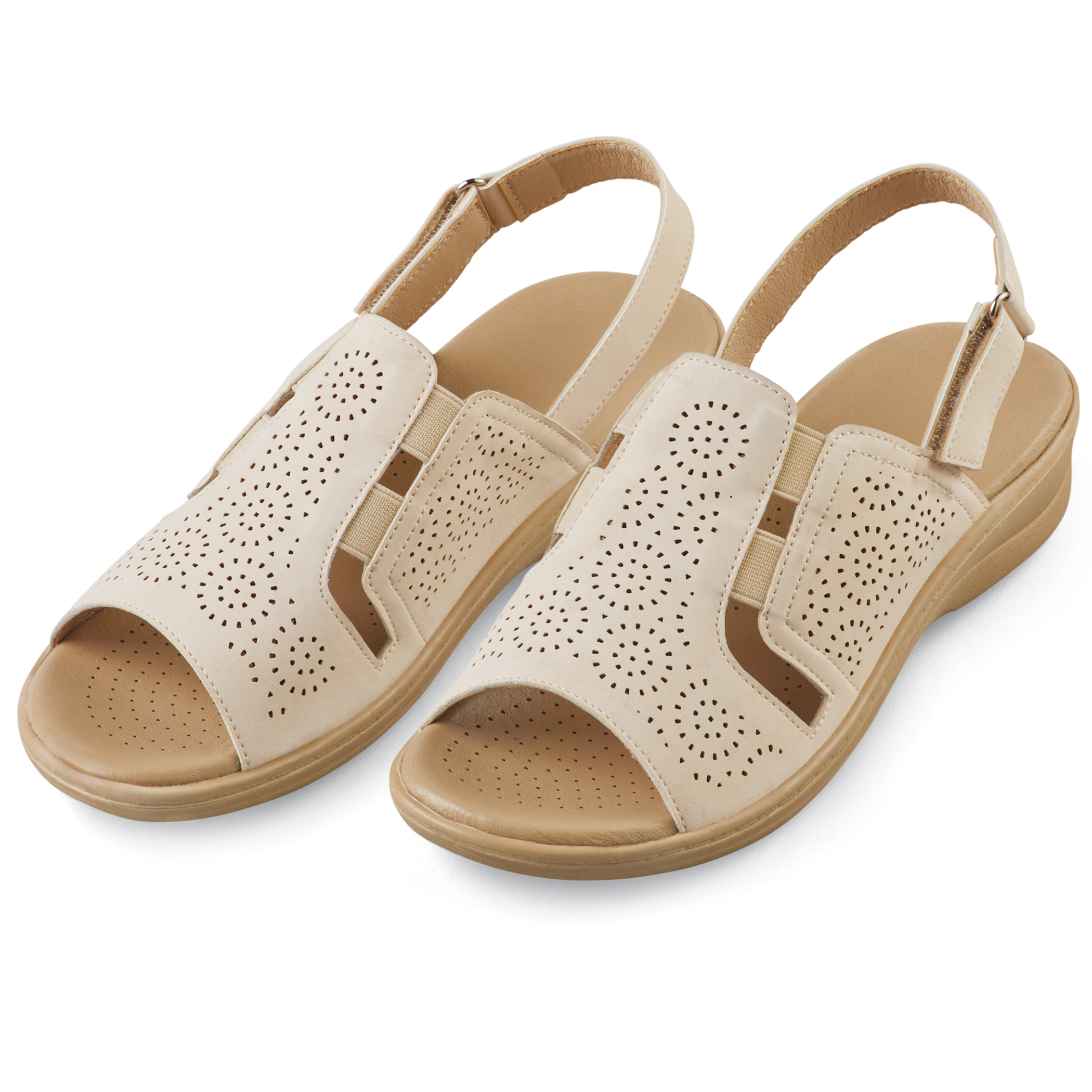 Lightweight Stretch Panel Cut-Outs Decorated Sandals 9 Beige