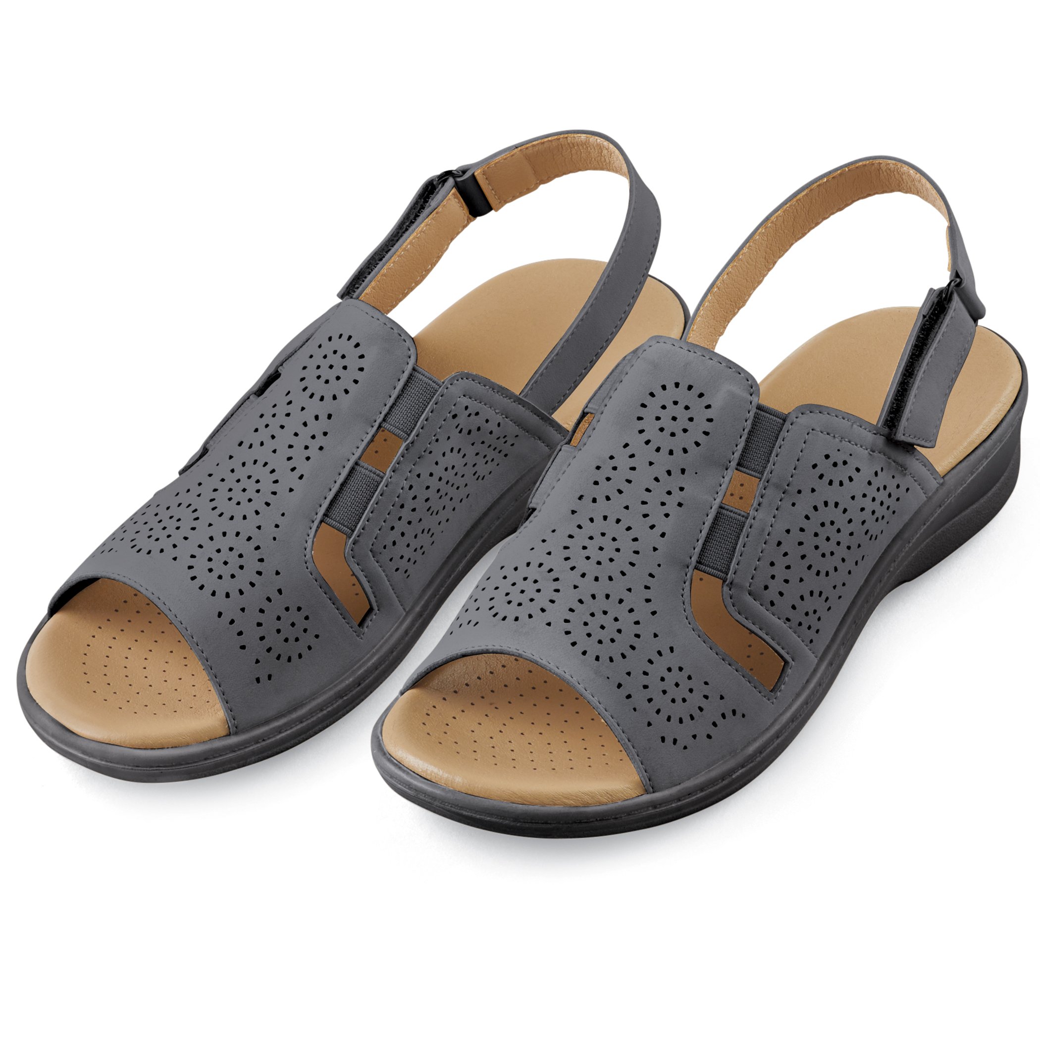Lightweight Stretch Panel Cut-Outs Decorated Sandals 9 Black