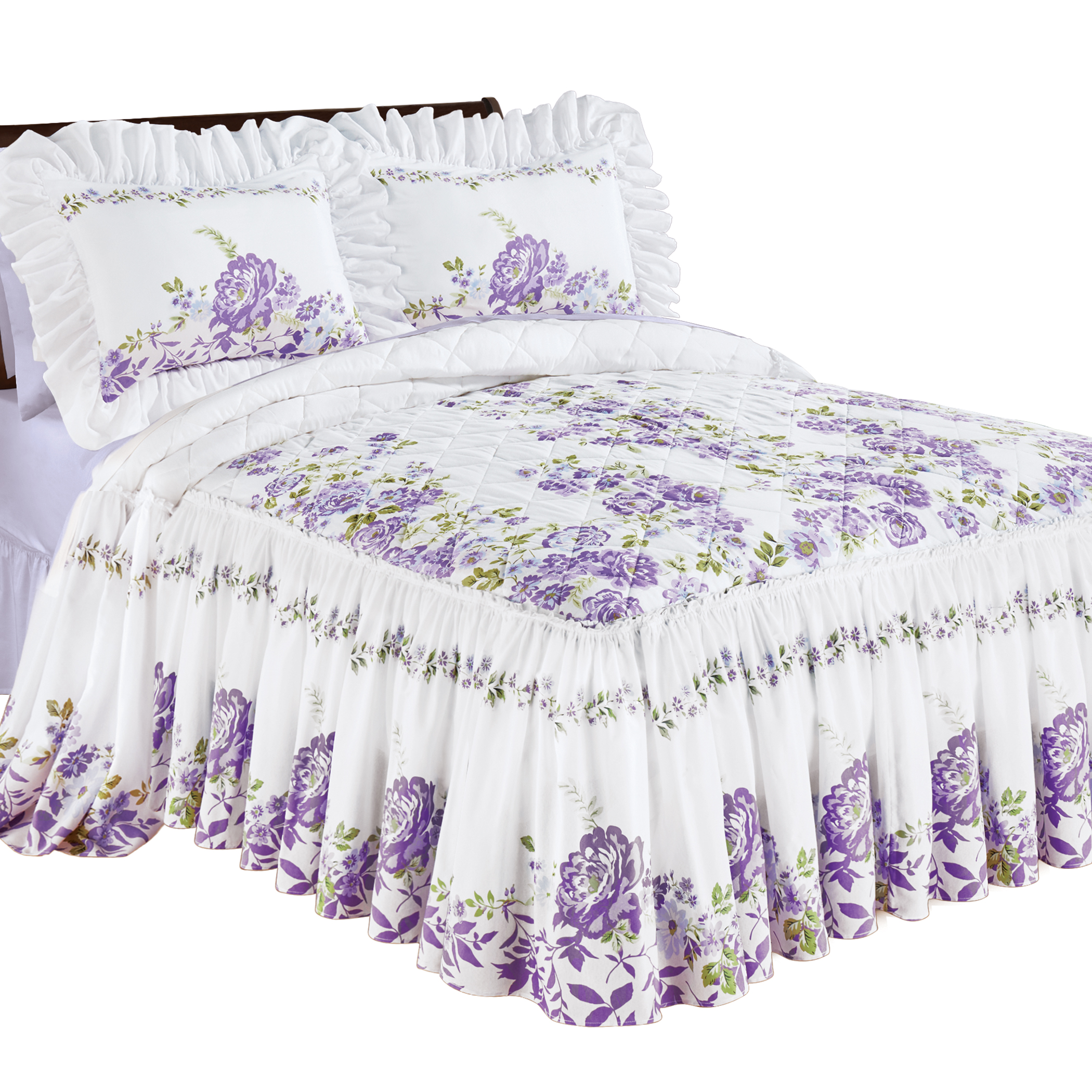 Lavender Floral Garden Ruffle Skirt Bedspread