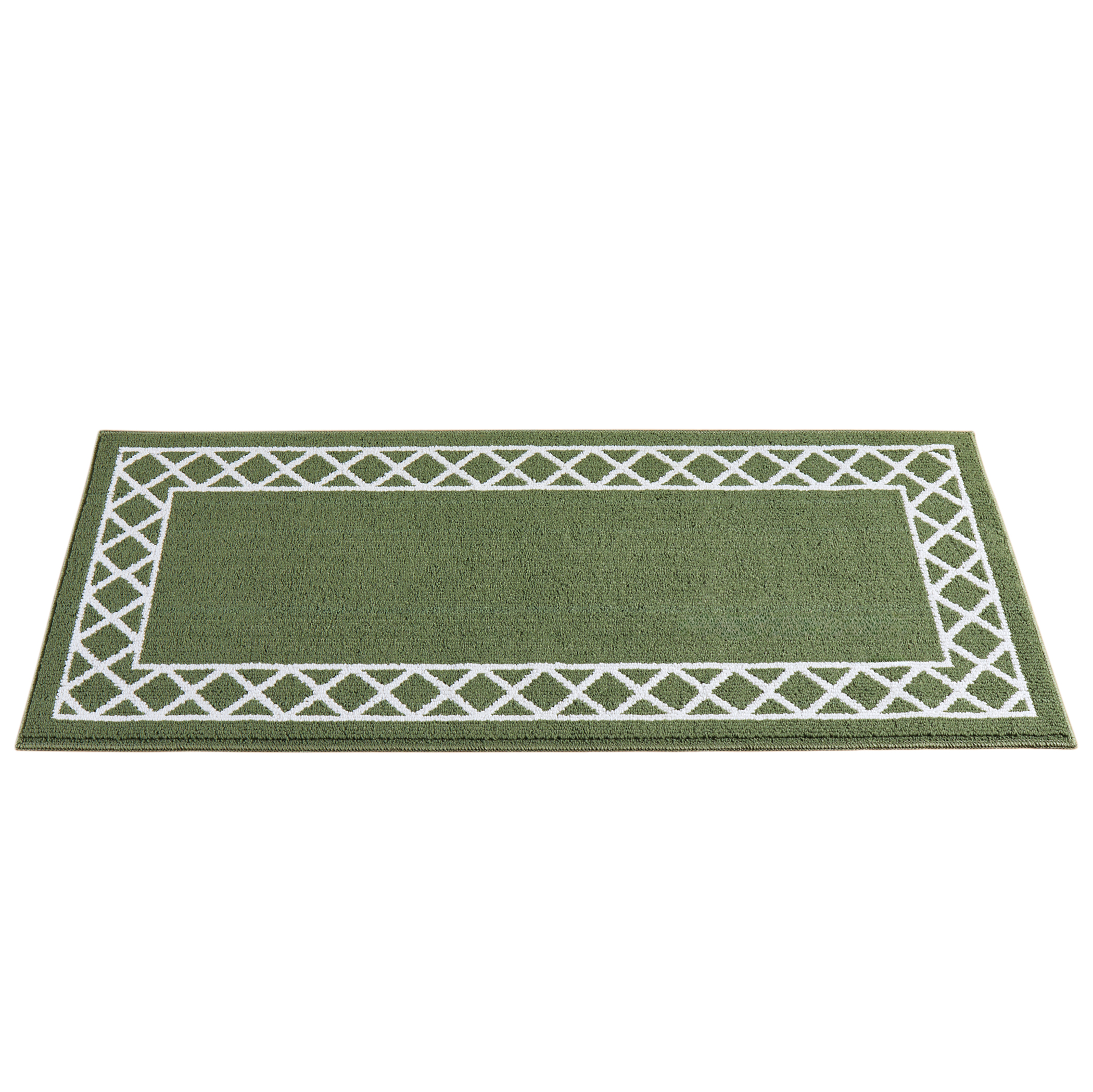 Jacquard Lattice Border Accent Rug with Skid-Resistant Backing 26" x 59" Fern Green, 26" x 59"