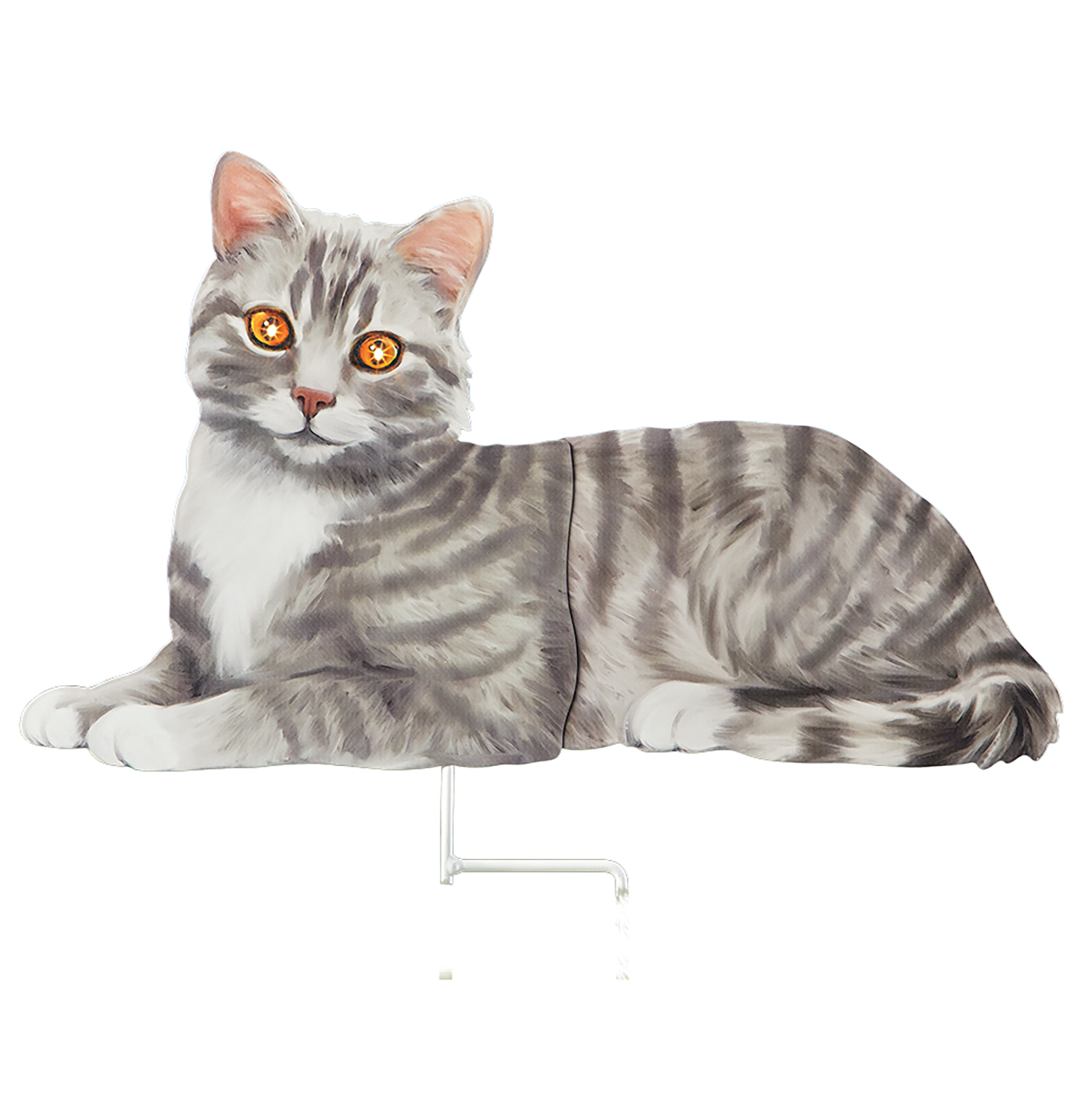Realistic Cat with Solar Powered Eyes Outdoor Garden Stake Gray
