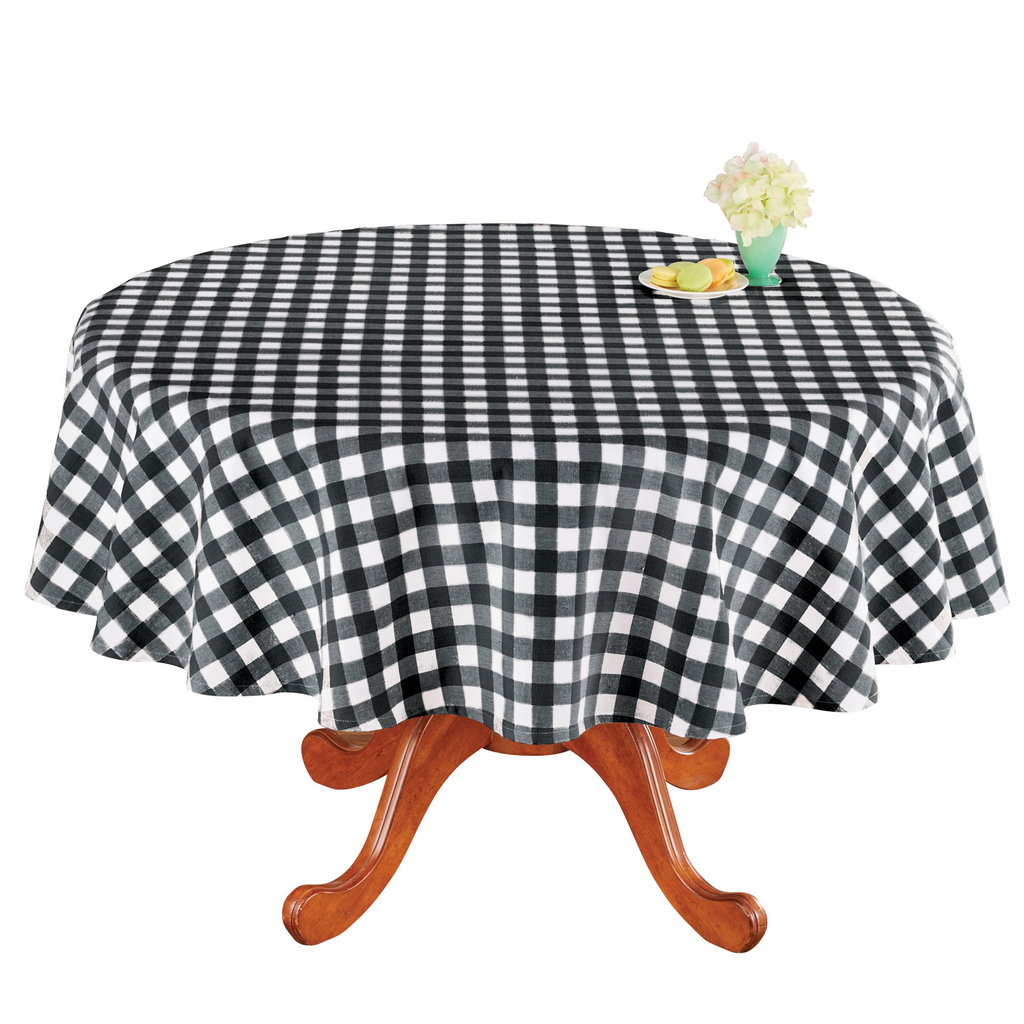 Machine Washable Buffalo Check Cotton Tablecloth 70" Round Black