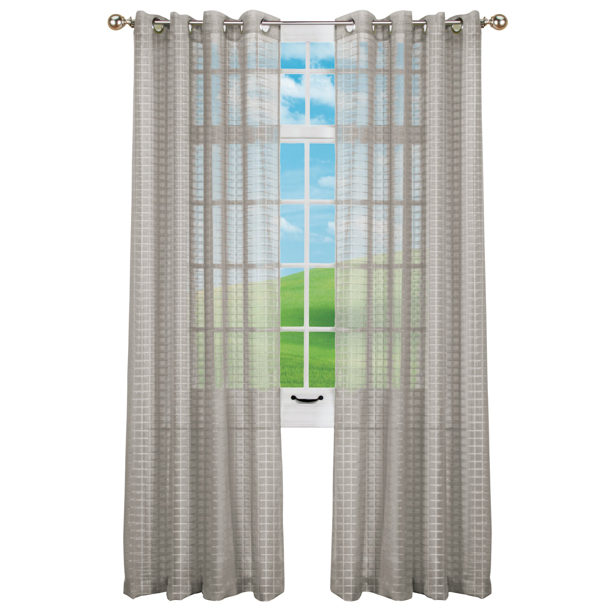 Montauk Woven Check Sheer Grommet Top Curtain Panel 53"x84" Gray, 53"x84"