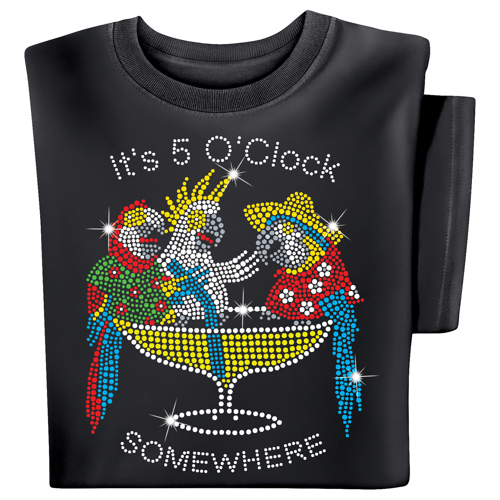 It's 5 O'clock Somewhere Colorful Rhinestone Novelty T-Shirt Medium Black