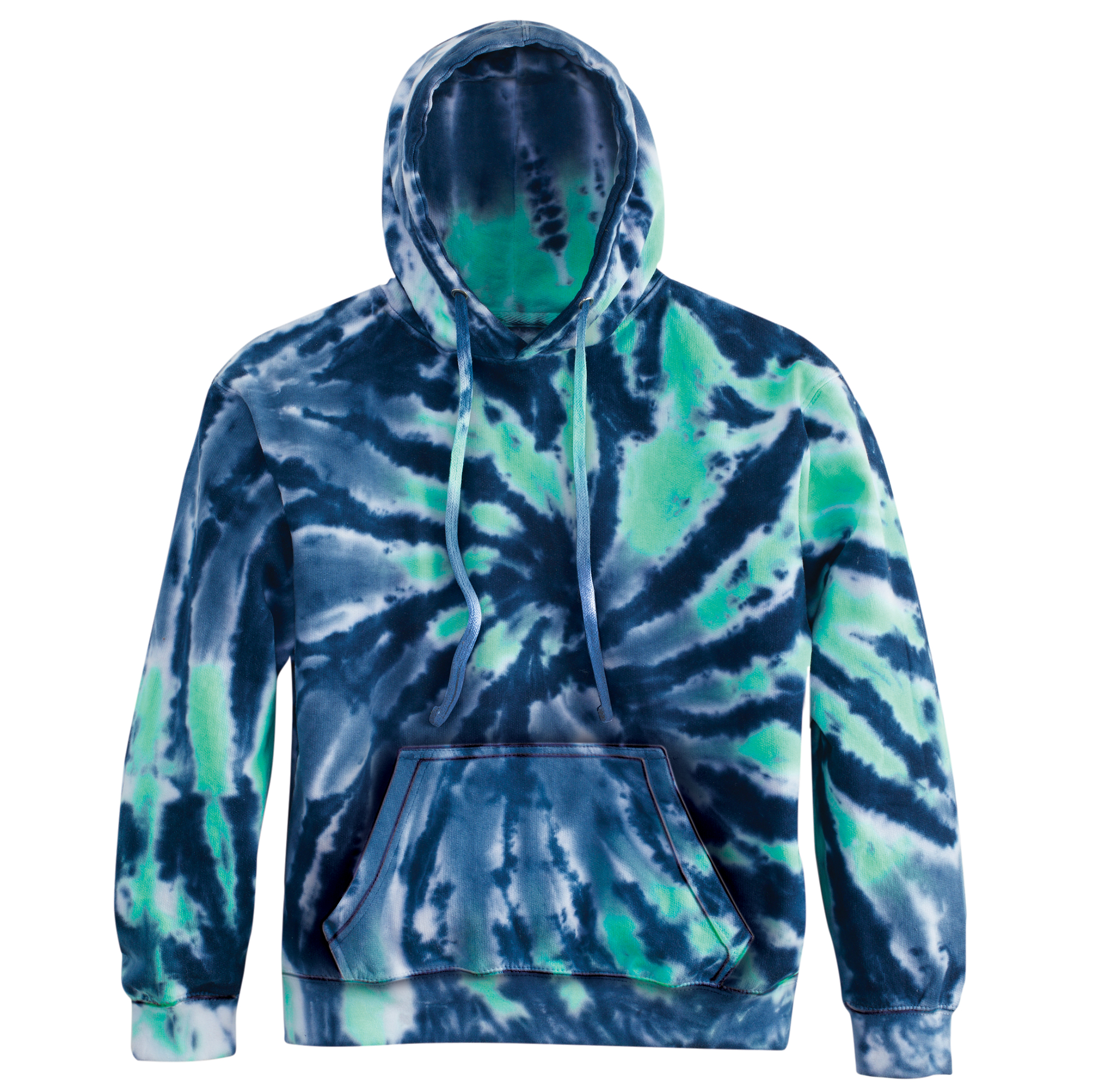Mint Green and Blue Tie Dye Drawstring Hood Sweatshirt Medium Navy Multi