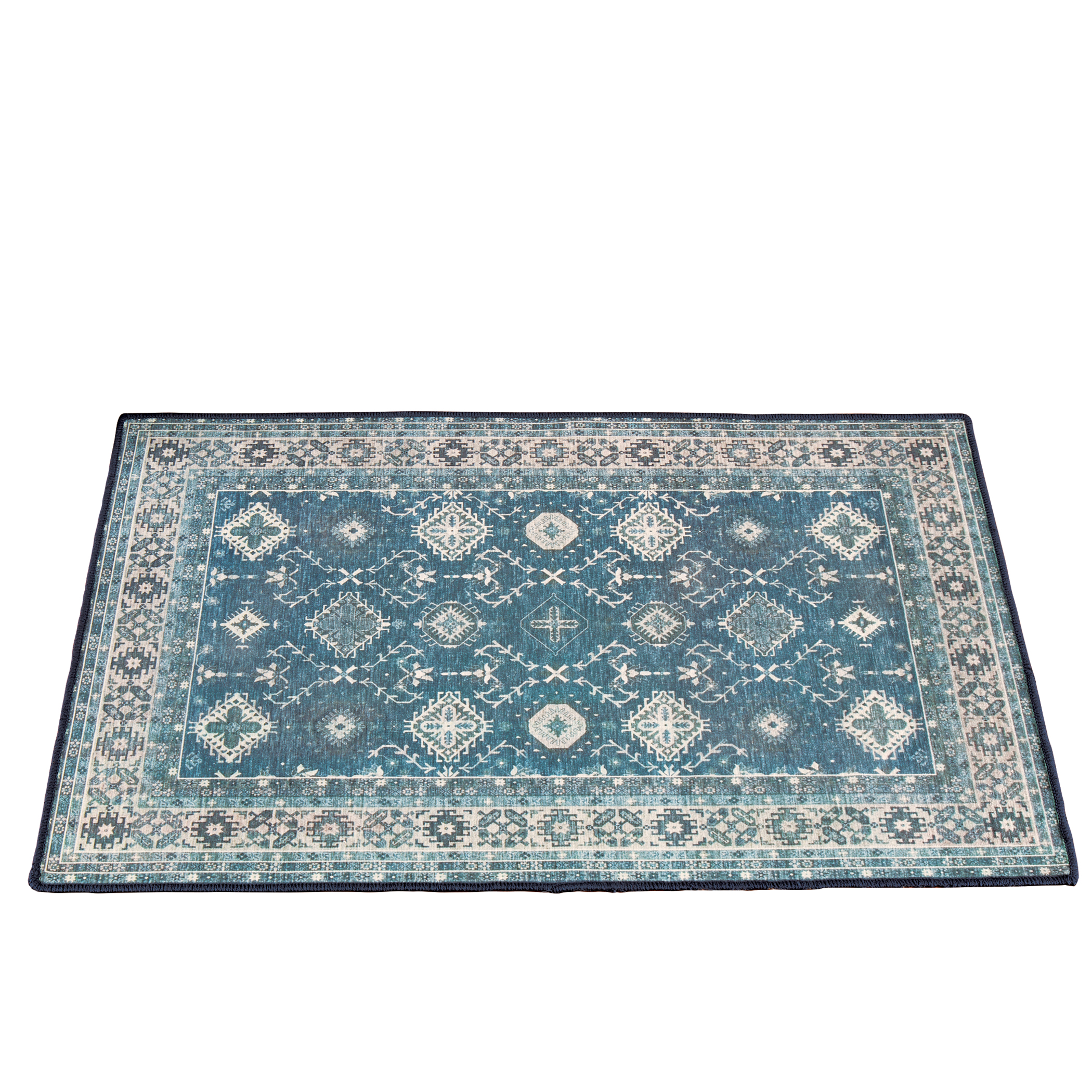 Vintage Medallion Motif Skid-Resistant Accent Rug Blue