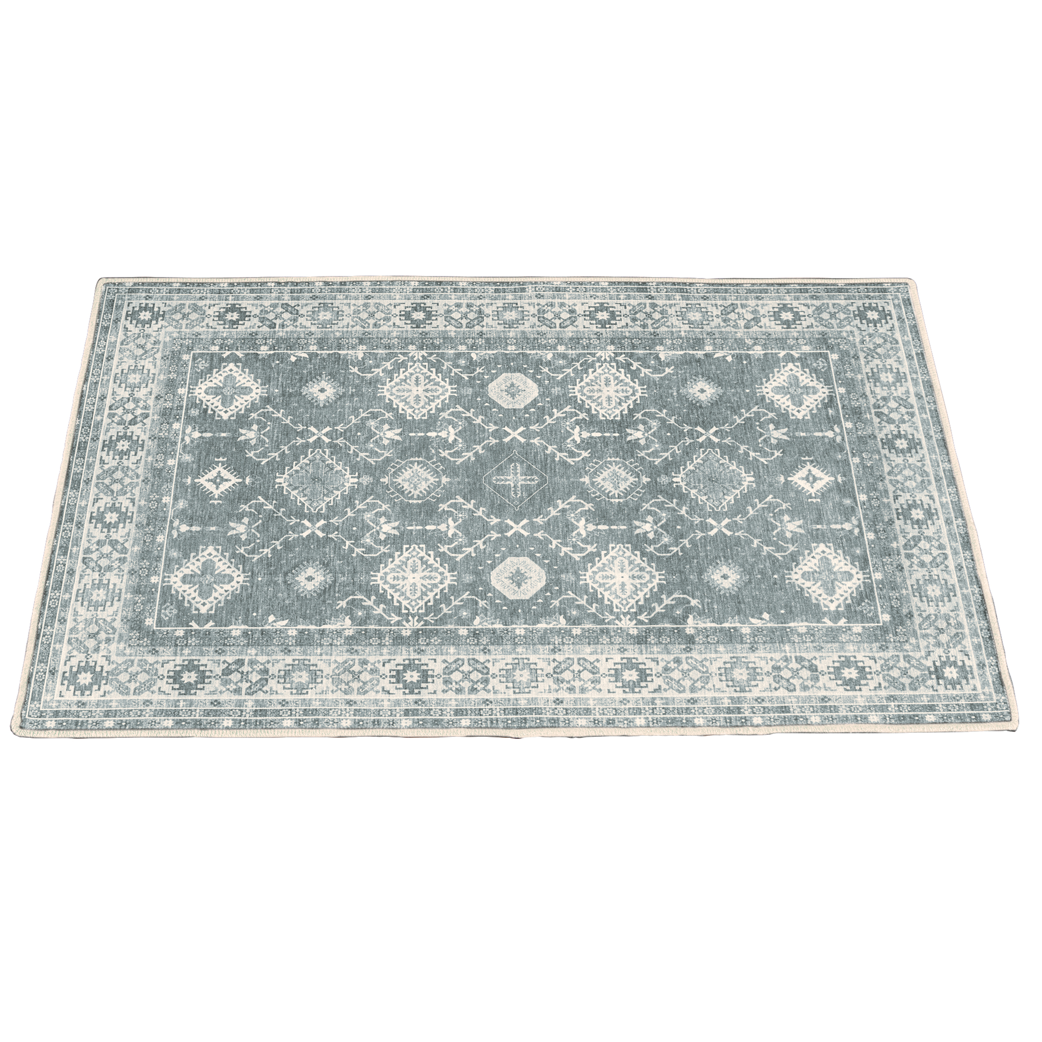Vintage Medallion Motif Skid-Resistant Accent Rug Grey