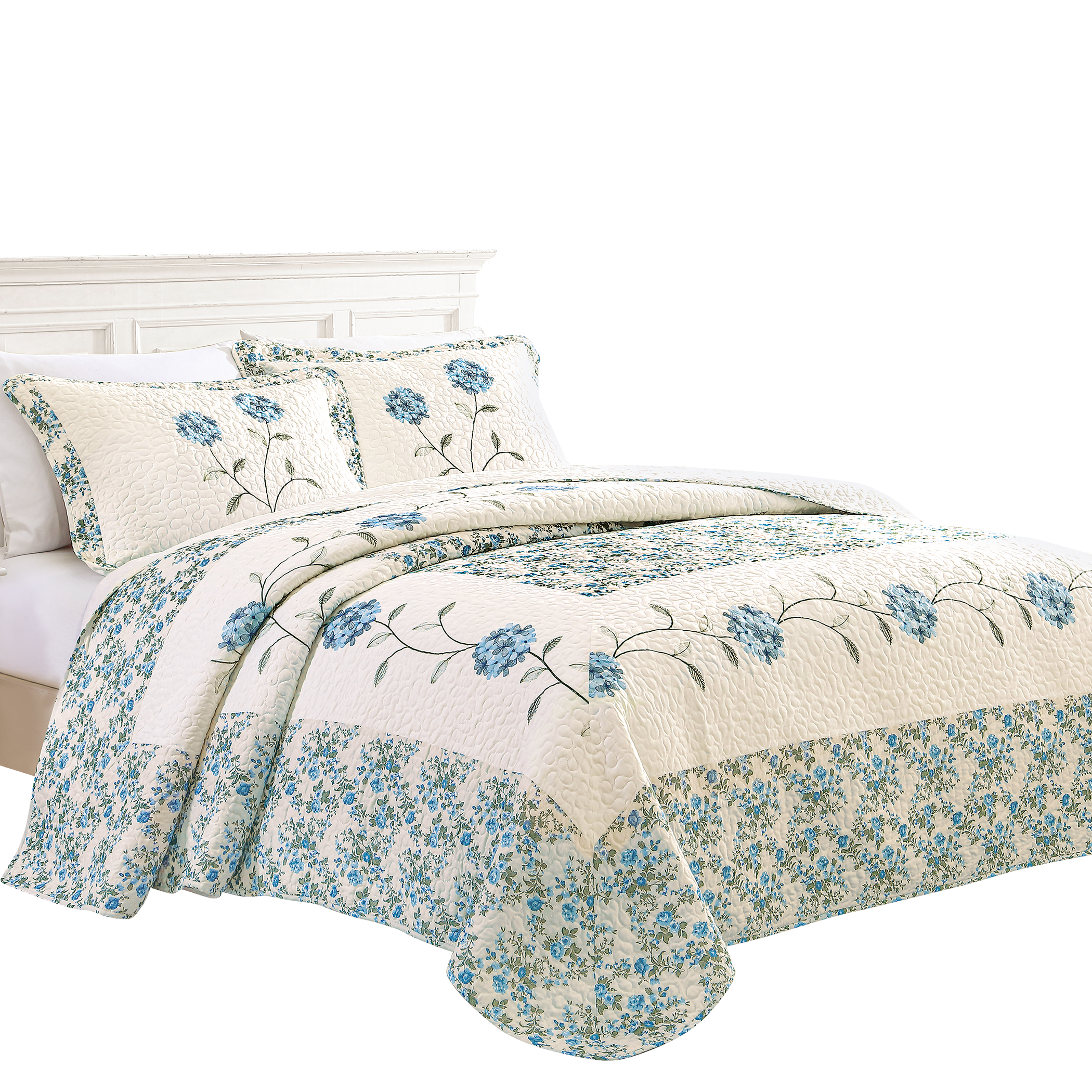 Embroidered Carnation Design Quilted Bedspread