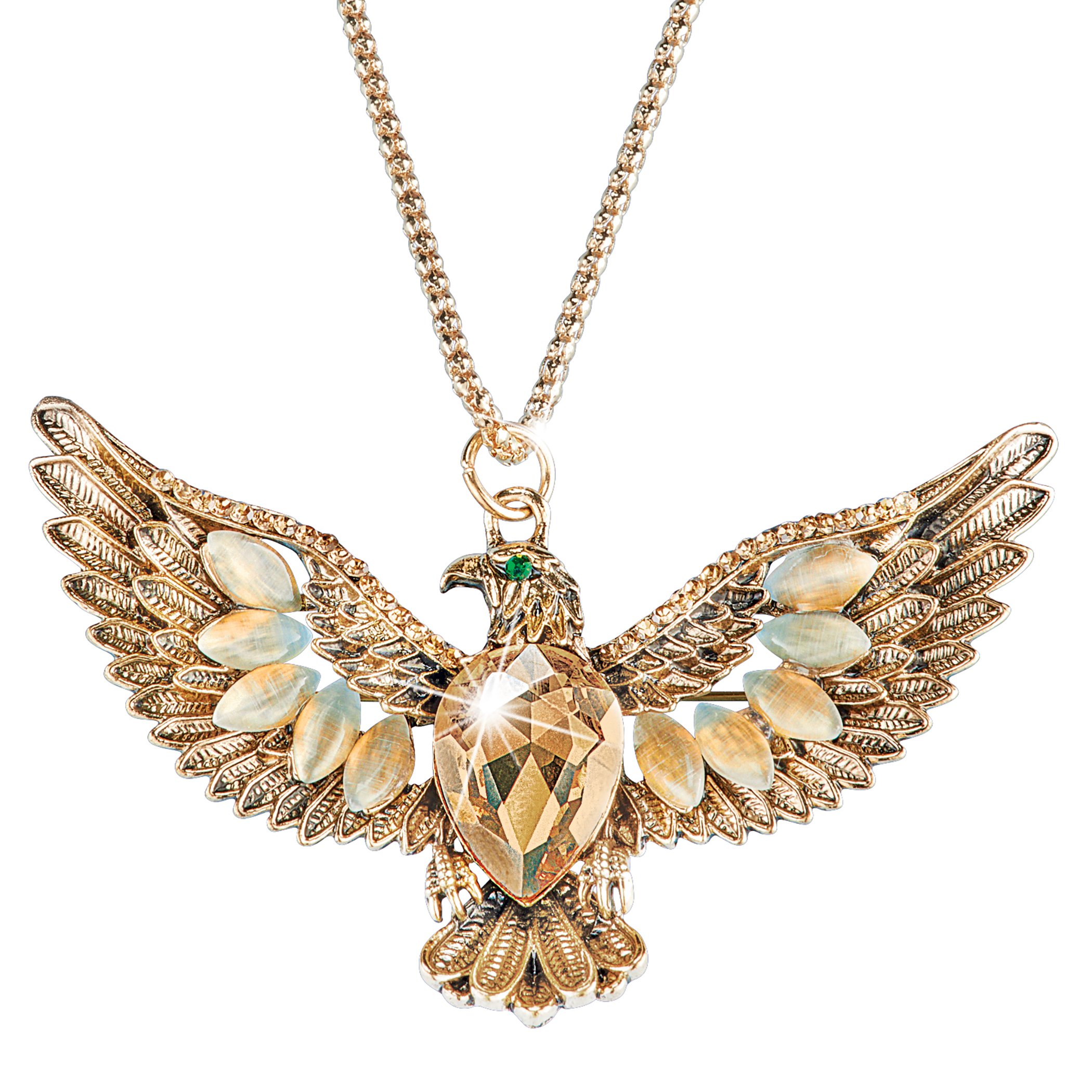 Gold-Toned Majestic Crystal Accented Eagle Pin & Necklace
