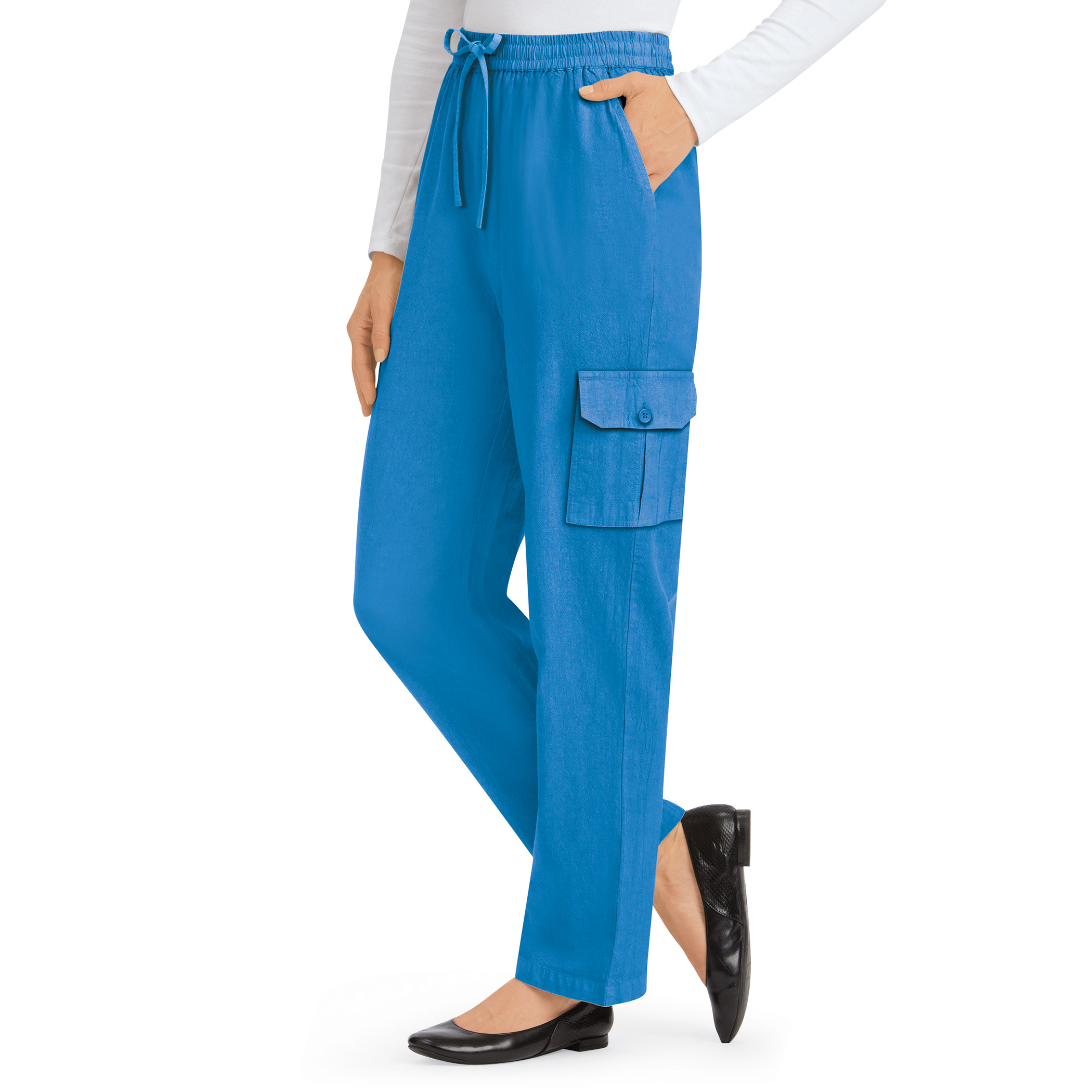 Women's Comfortable Double Cargo Pocket Elasticized Drawstring Pants royal Medium