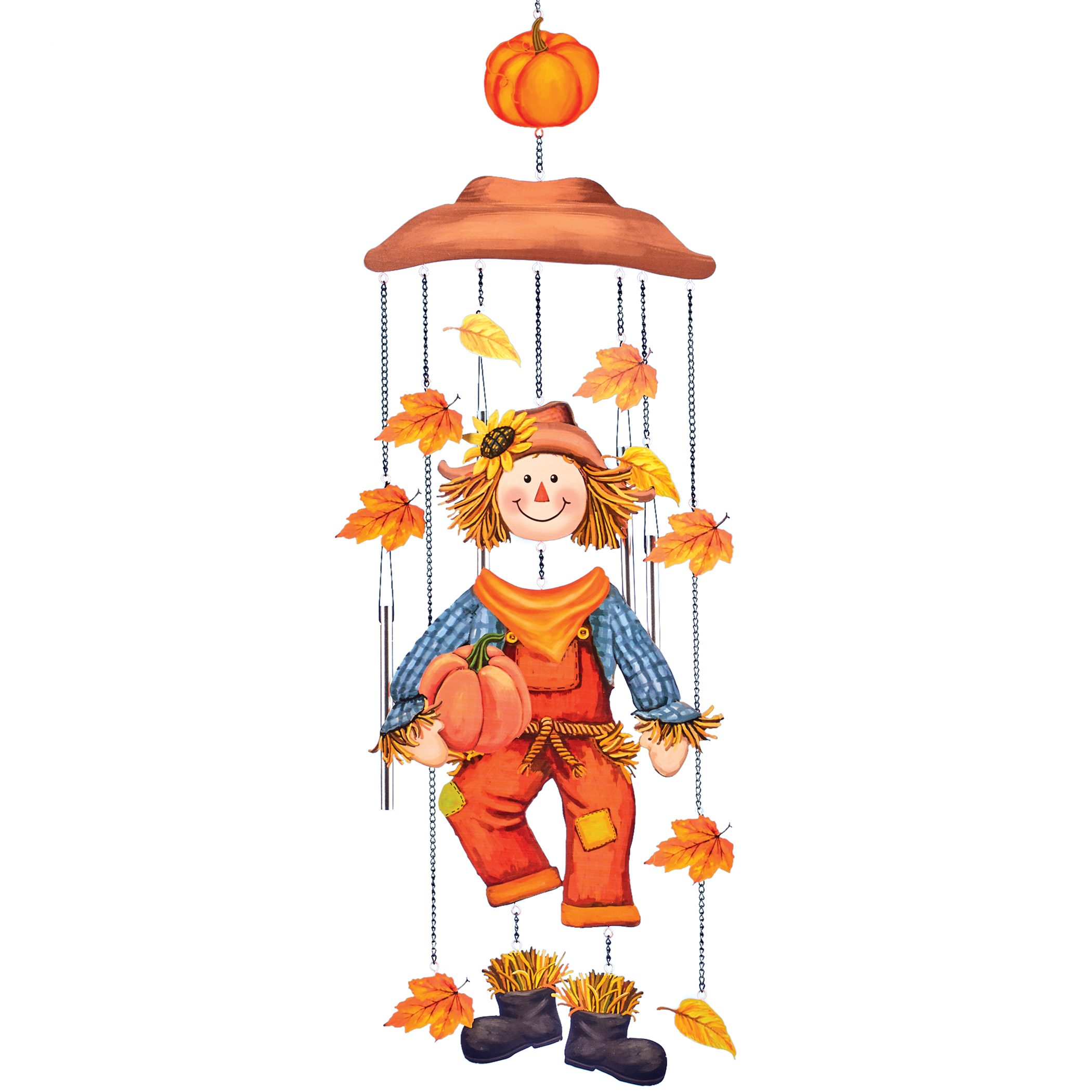 Colorful Autumn Scarecrow and Leaves Wind Chime