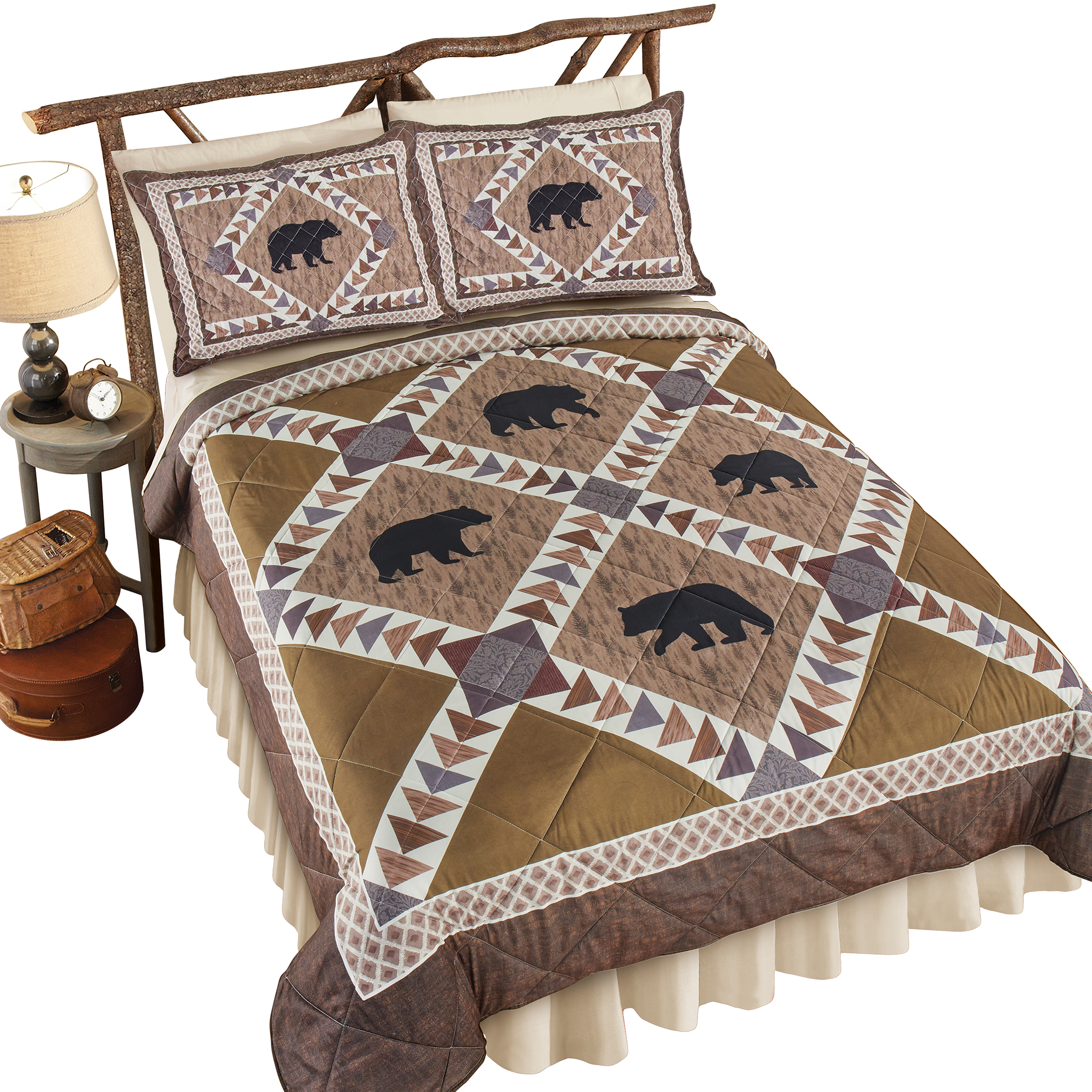 Northwoods Rustic Bear Patchwork 3-Piece Comforter Set