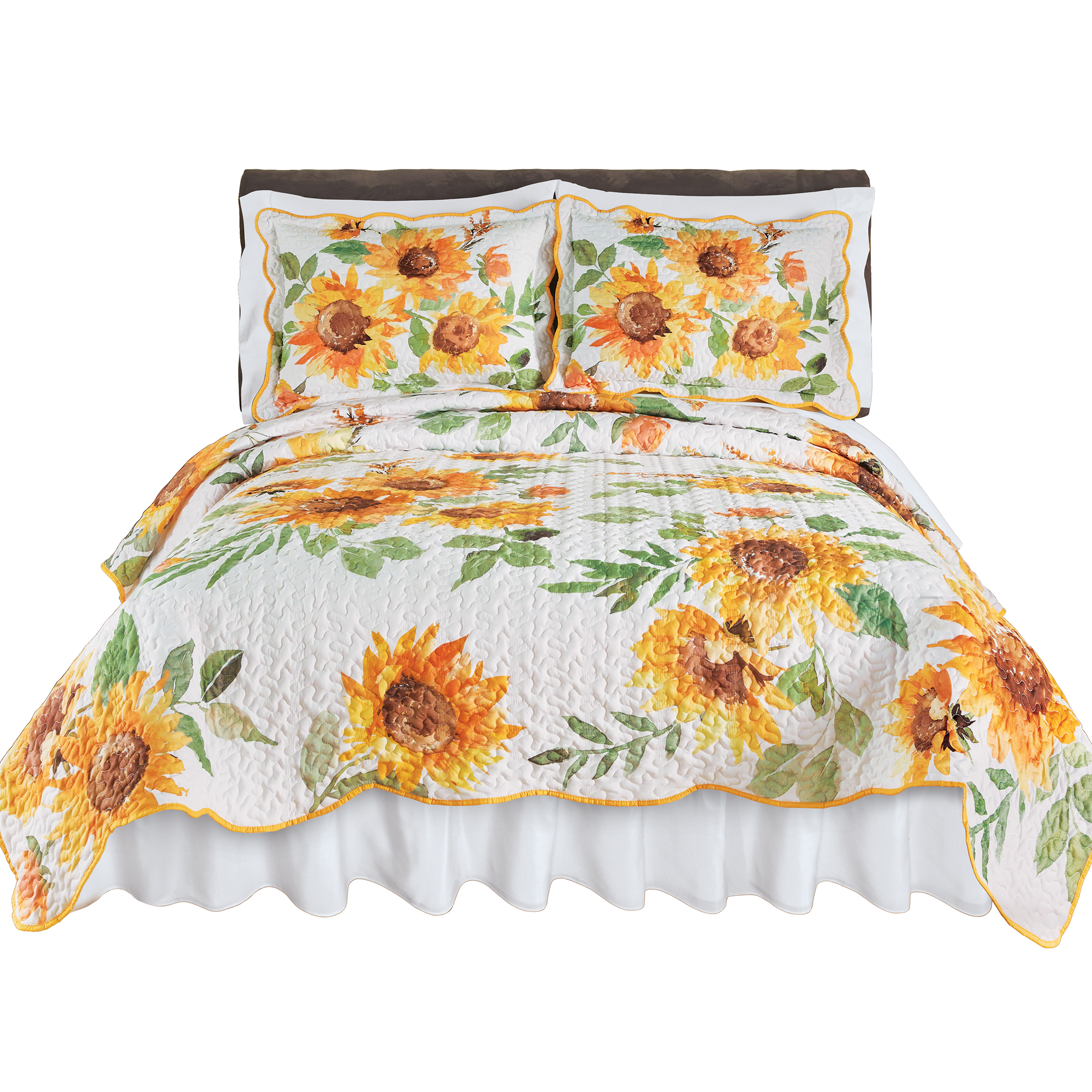 Trailing Sunflower Reversible Scalloped Edge Quilt Twin Yellow Multi