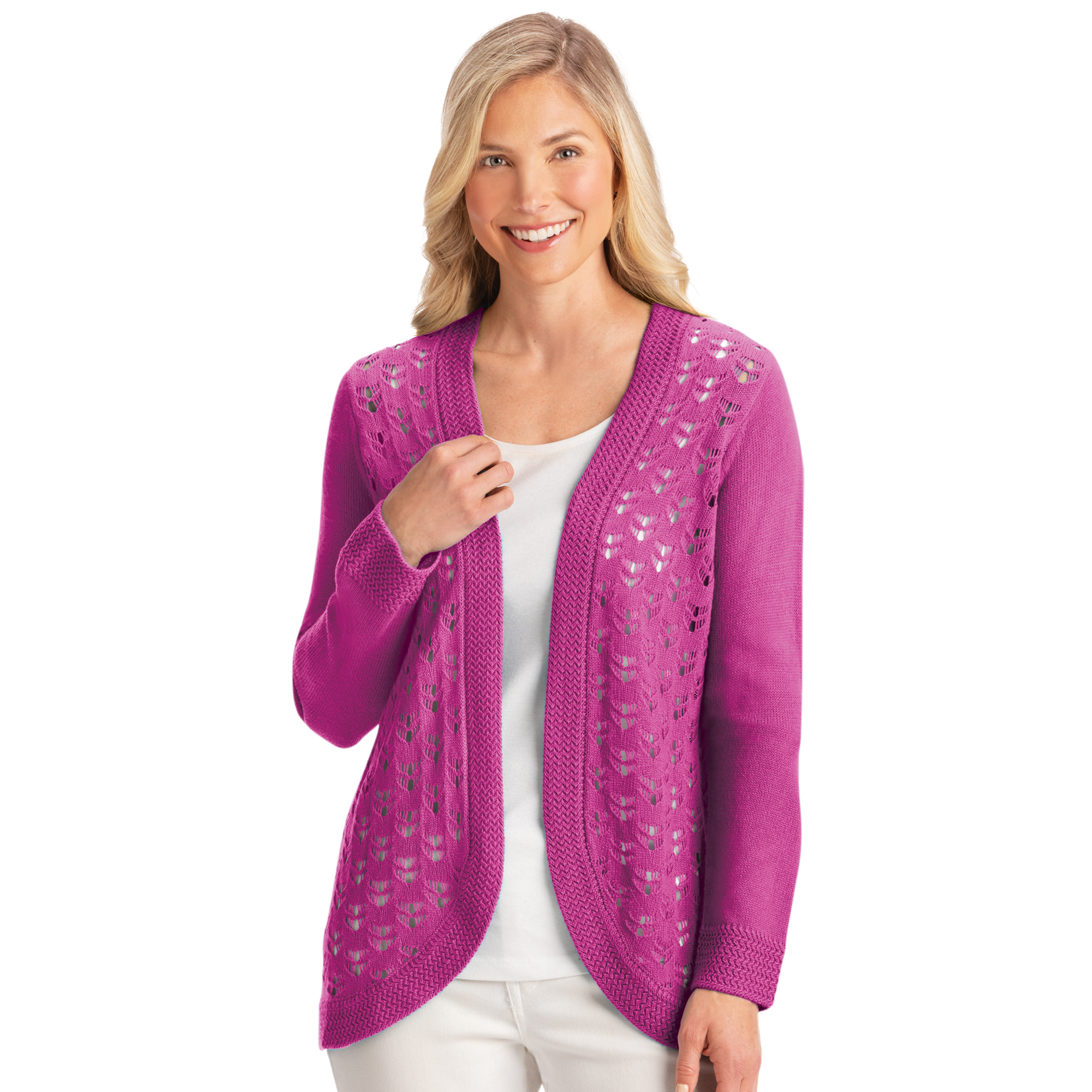 Delicate Pointelle Knit Long Sleeve Shrug Sweater