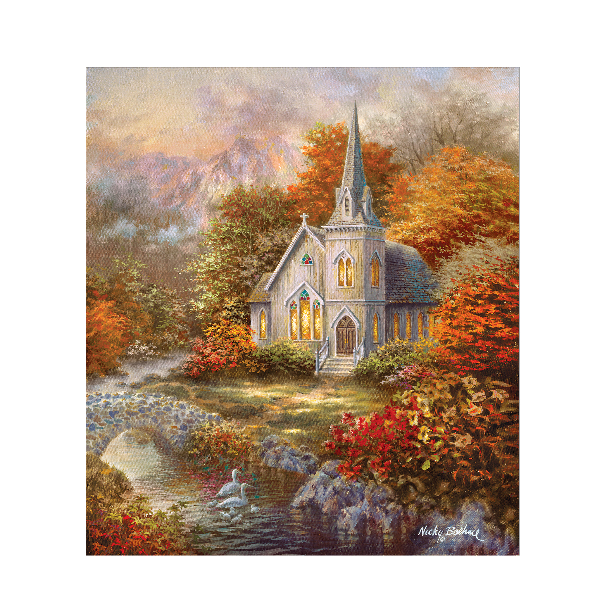Beautiful Fall Church Scene Dishwasher Magnet
