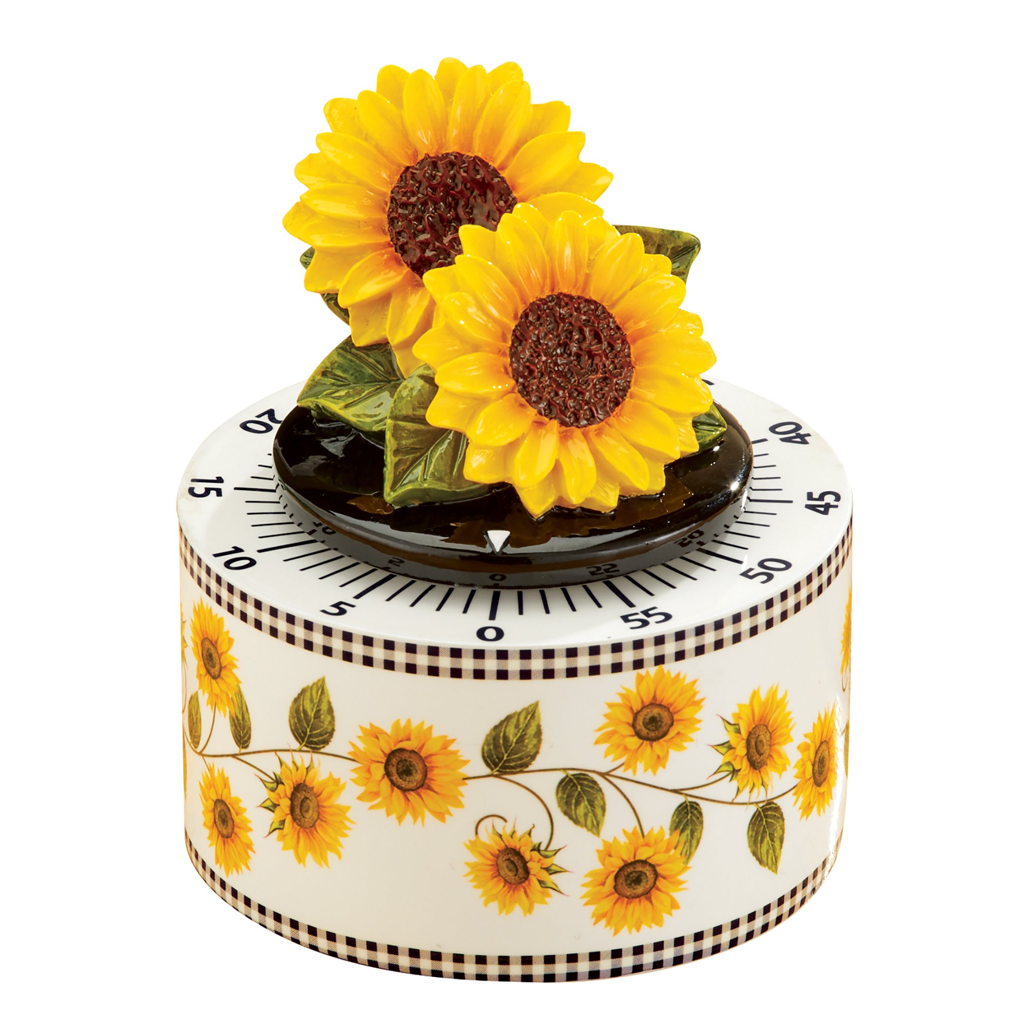 Charming Hand-Painted Sunflower Gingham Border Farmhouse Kitchen Timer