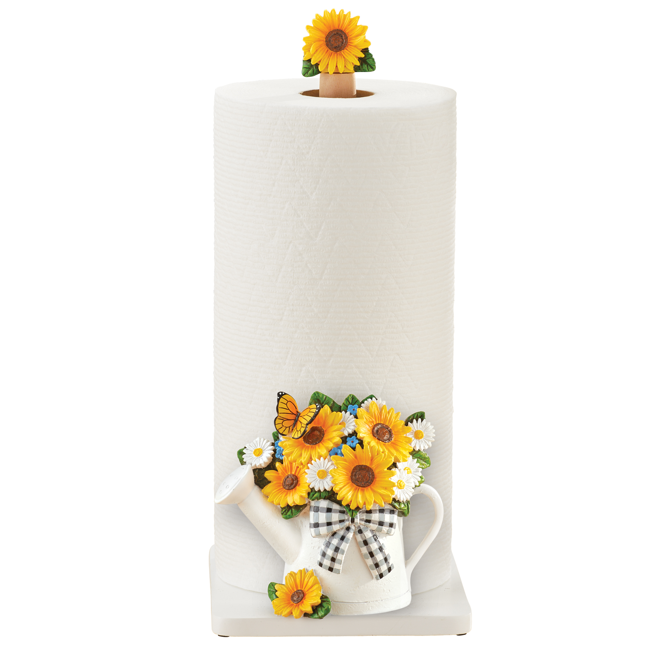 Hand-Painted Sunflower Bouquet in Watering Can Paper Towel Holder