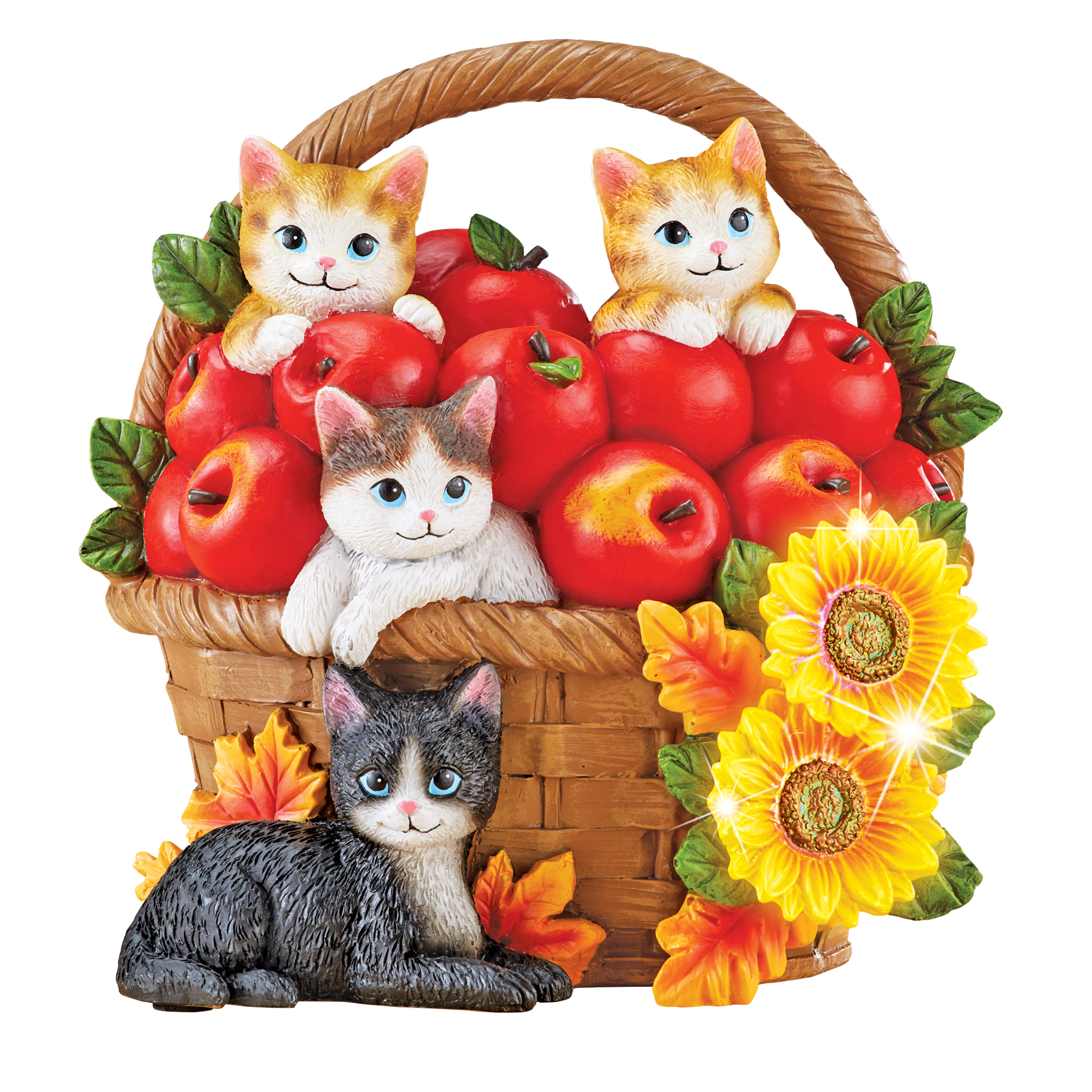 Color-Changing Lighted Cat Apple Basket Autumn Decoration