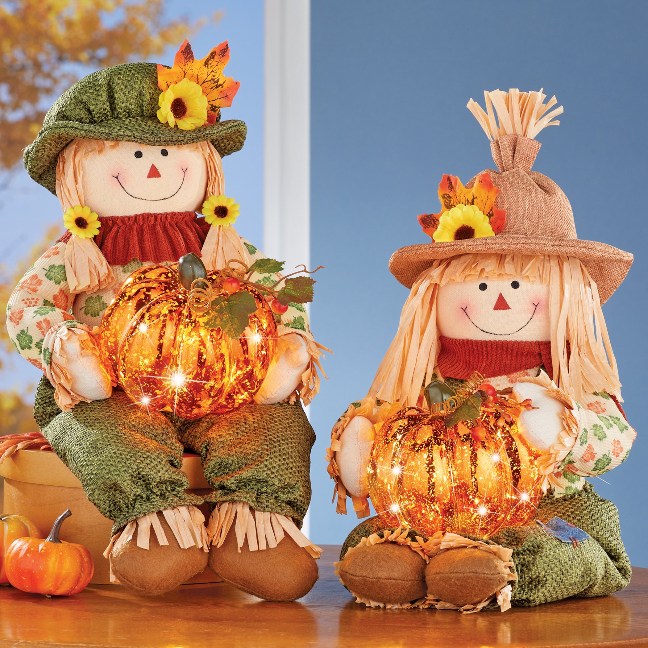 SCARECROW 立春 Harvest Scarecrow With Pumpkin, Sitting Scarecrow With