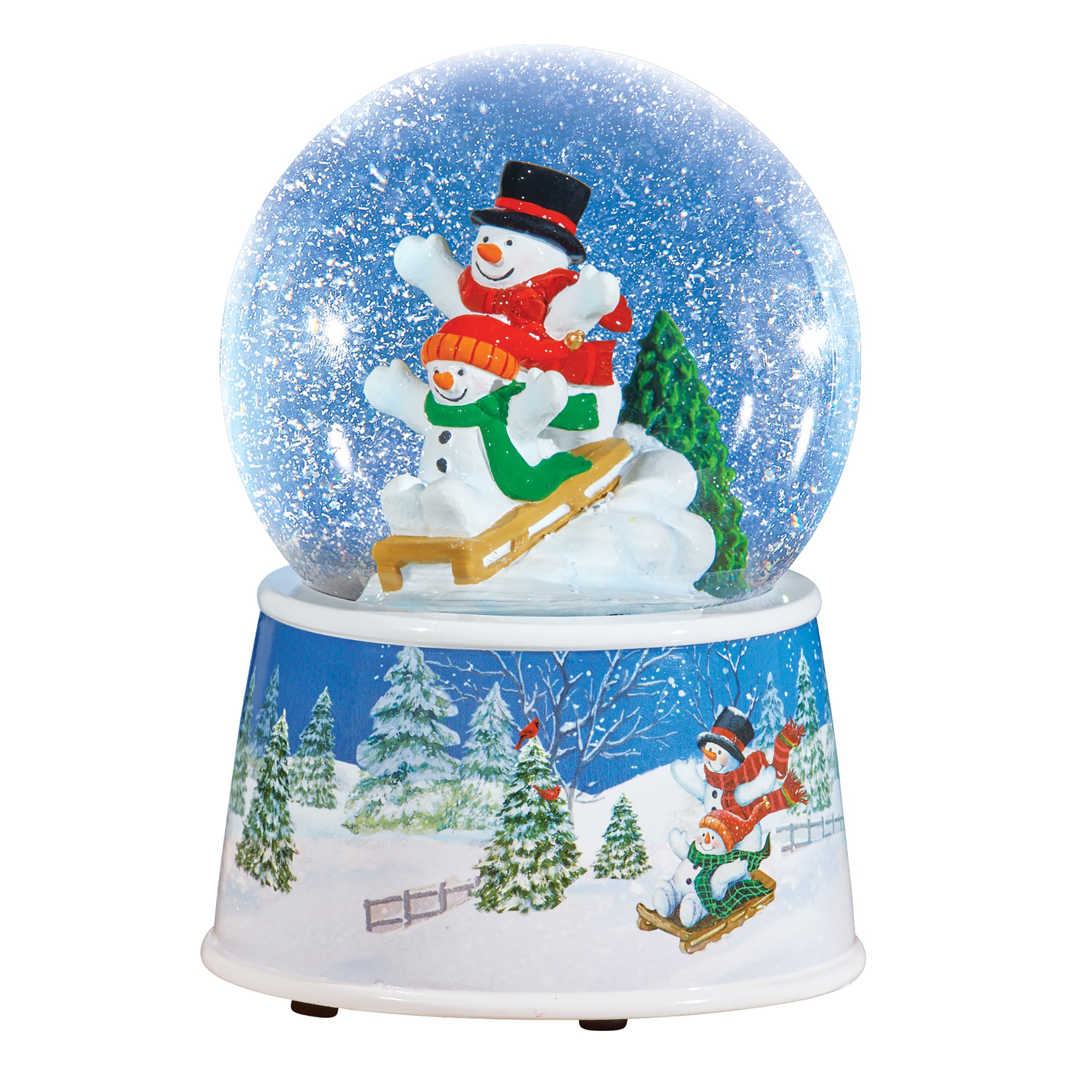 Hand-Painted Sledding Snowmen Snow Globe Decoration 4 X 4 X 6