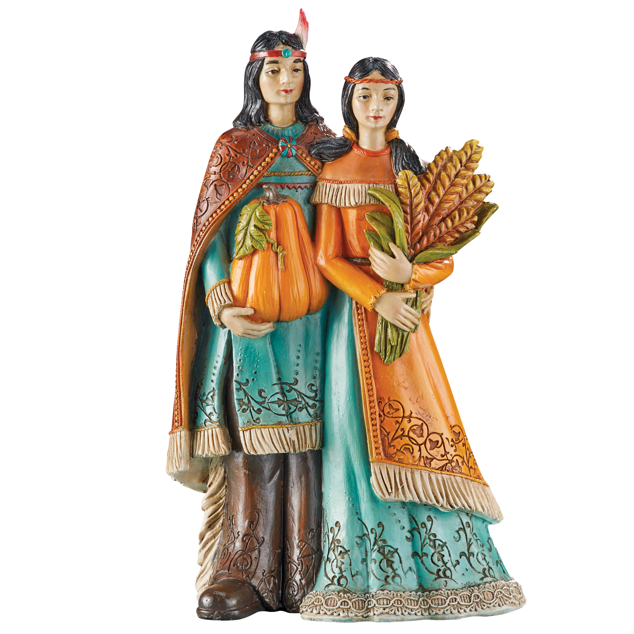 Hand-Painted Native American Couple Thanksgiving Decorative Statue