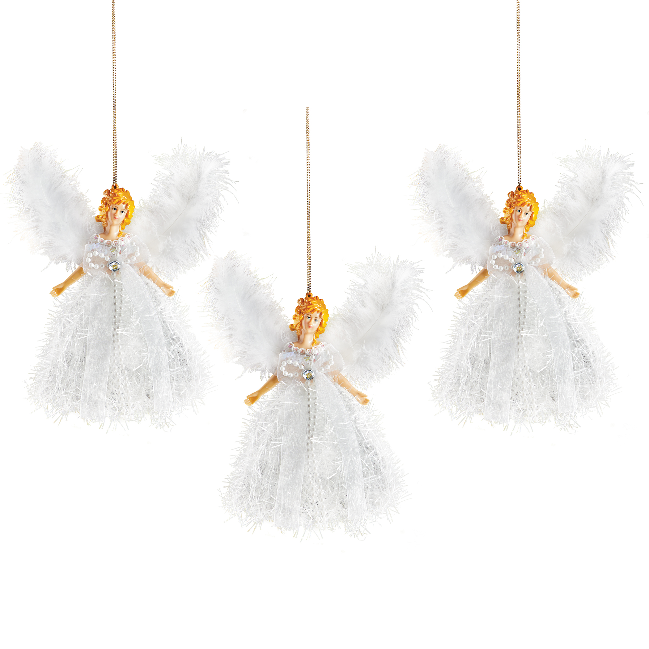 Glittery Angel Christmas Ornaments - Set of 3