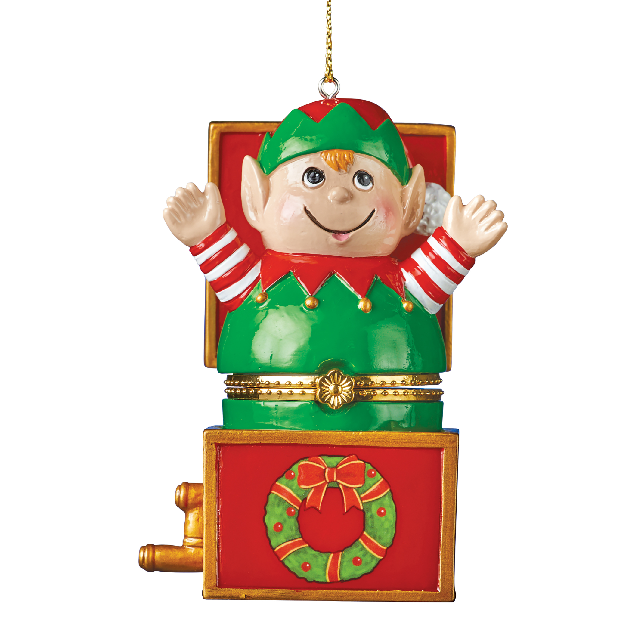 Charming Jack-In-The-Box Trinket Christmas Ornament 2.5 X 2 X 3.5 Elf