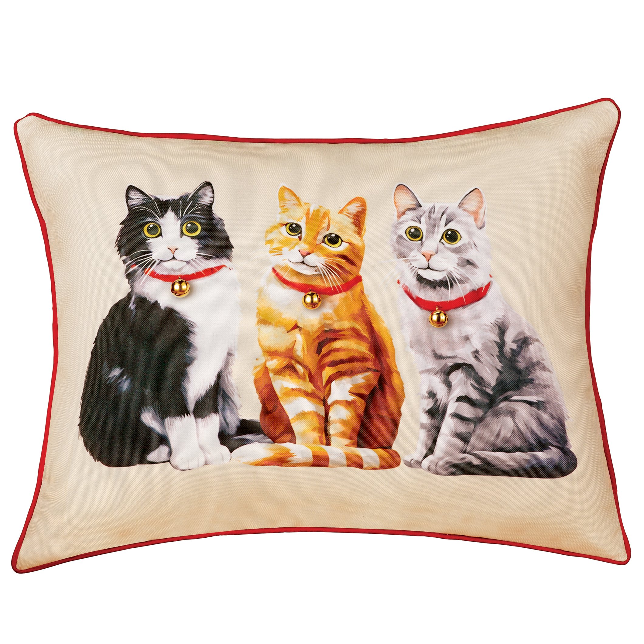 Adorable Trio of Cats in Matching Collars Accent Pillow